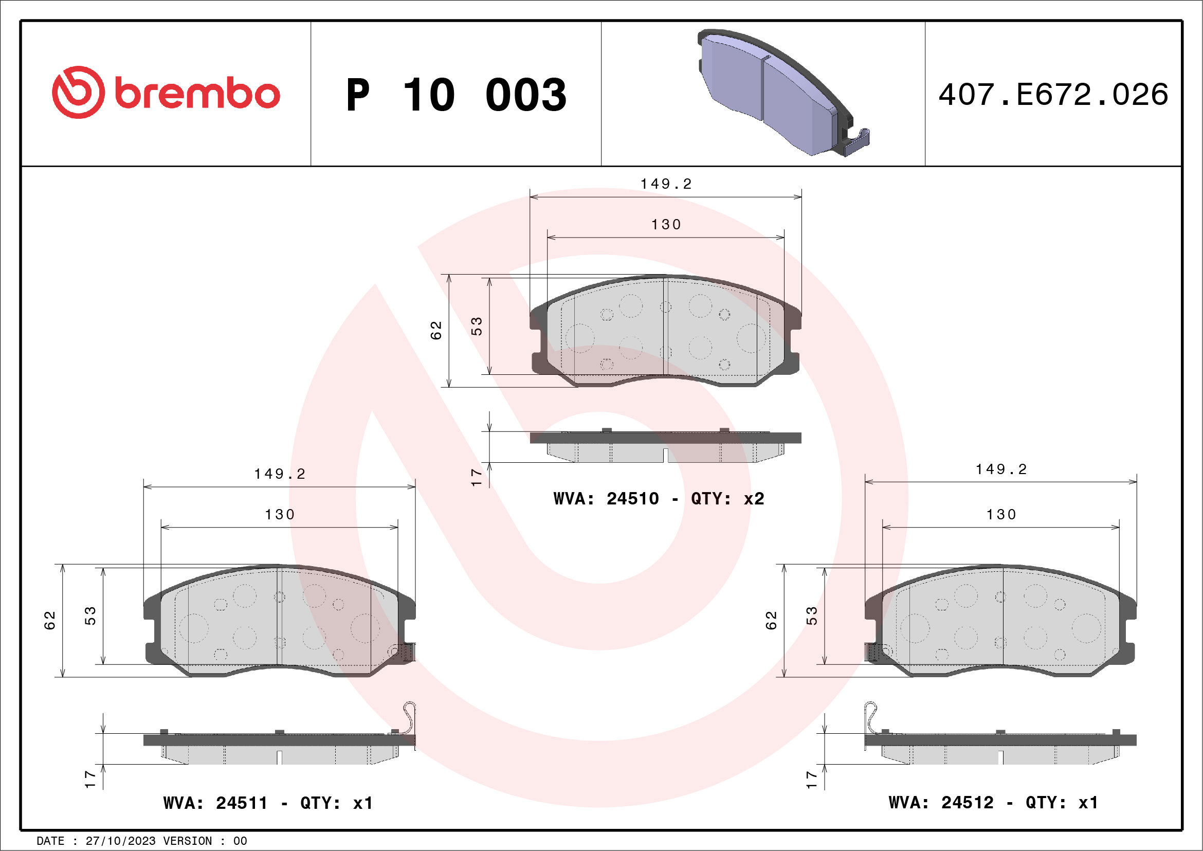 BREMBO Súprava brzdových doštičiek P 10 003