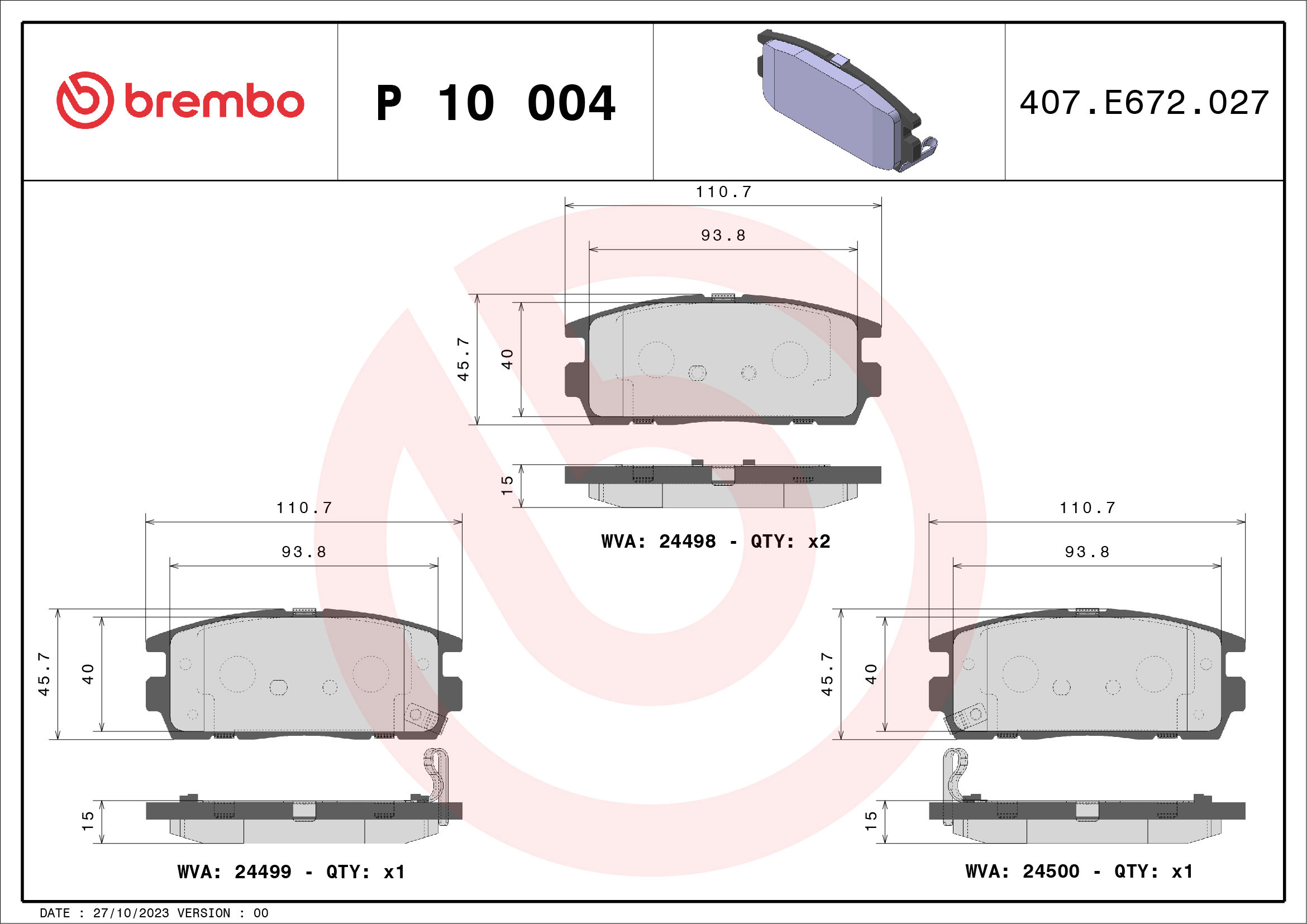 BREMBO Súprava brzdových doštičiek P 10 004