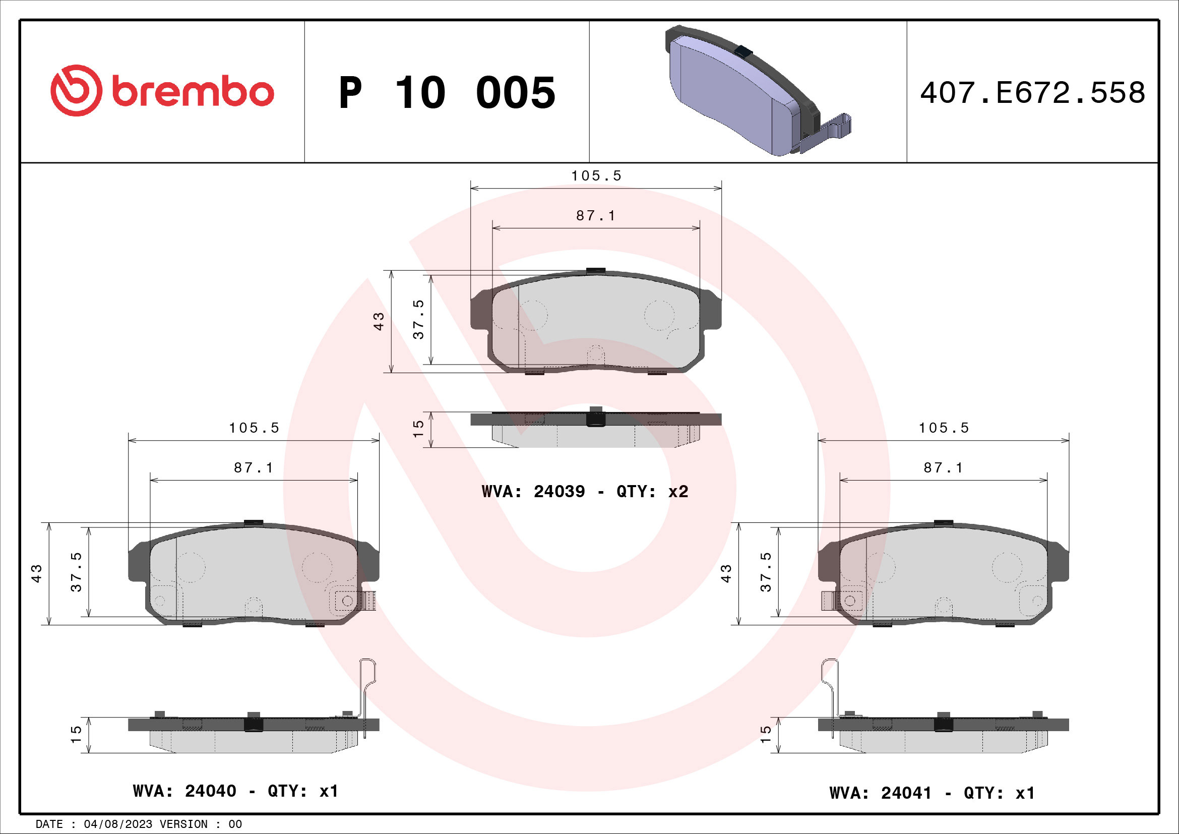 BREMBO Súprava brzdových doštičiek P 10 005