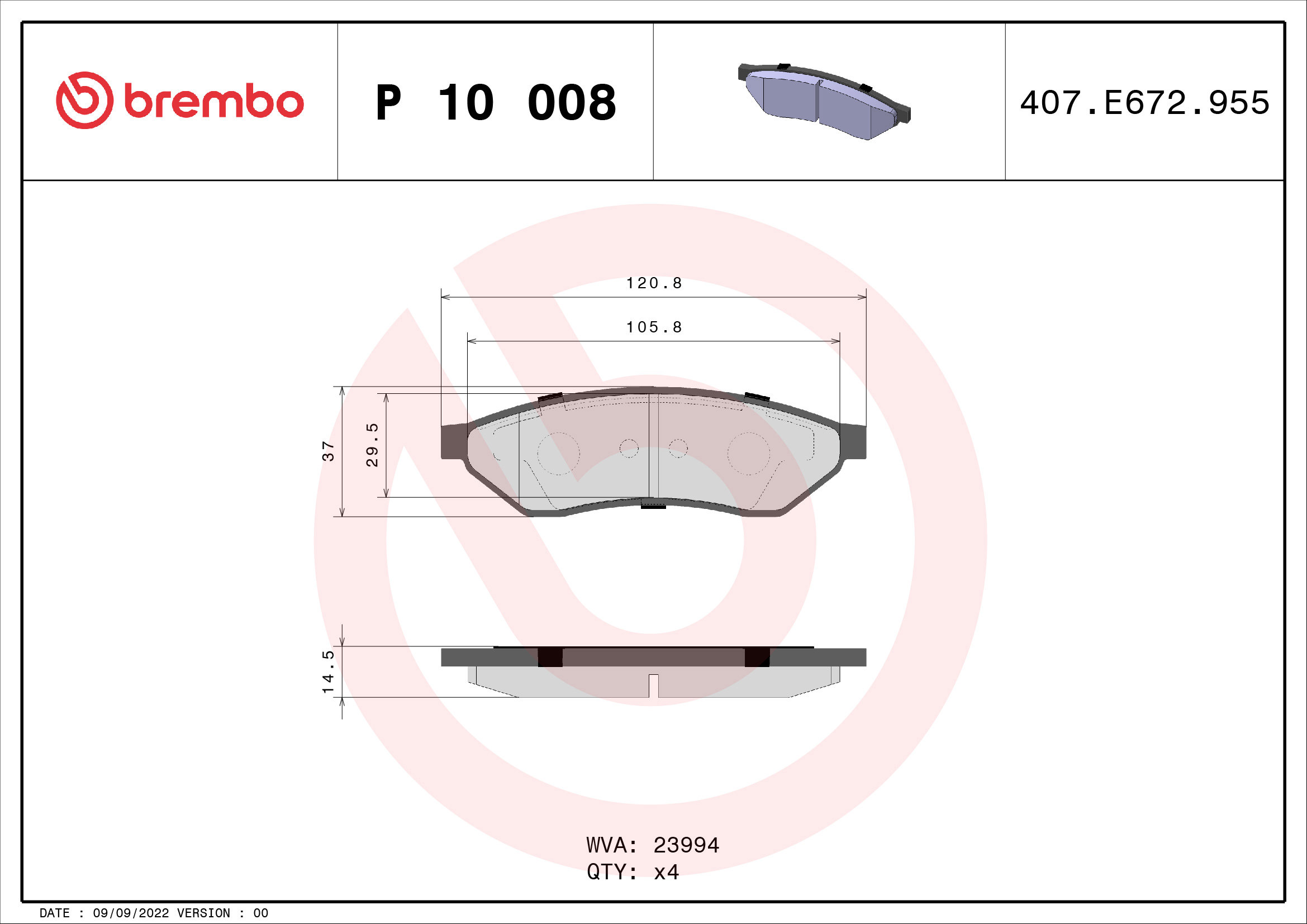 BREMBO Sada brzdových doštičiek P 10 008