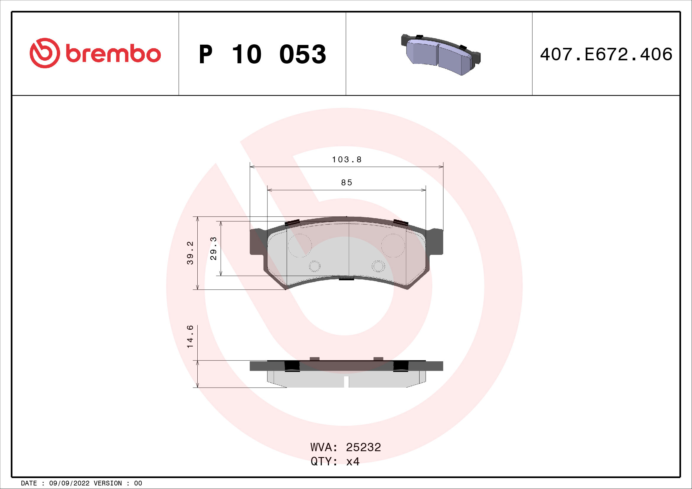 BREMBO Súprava brzdových doštičiek P 10 053