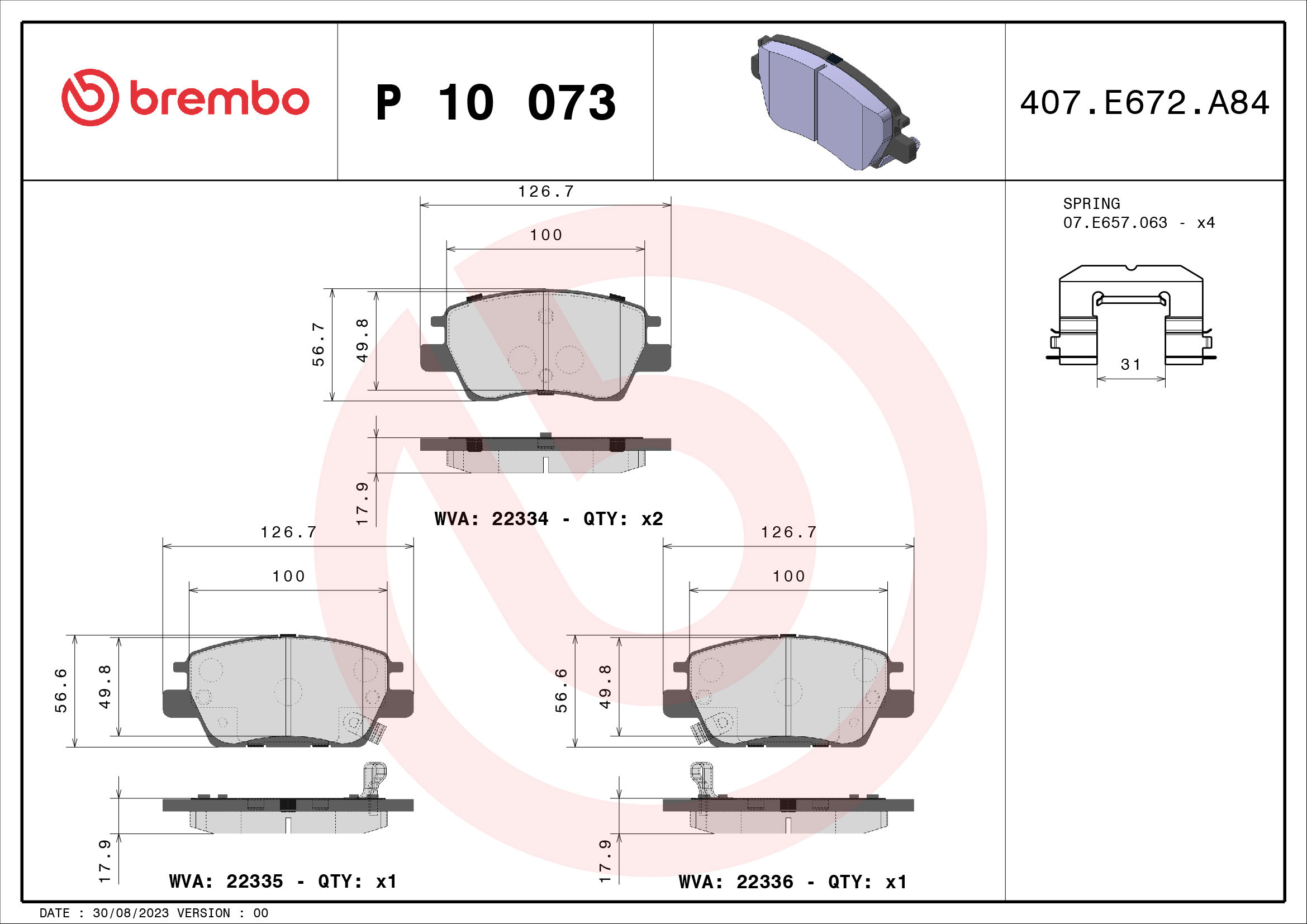 BREMBO Sada brzdových doštičiek P 10 073
