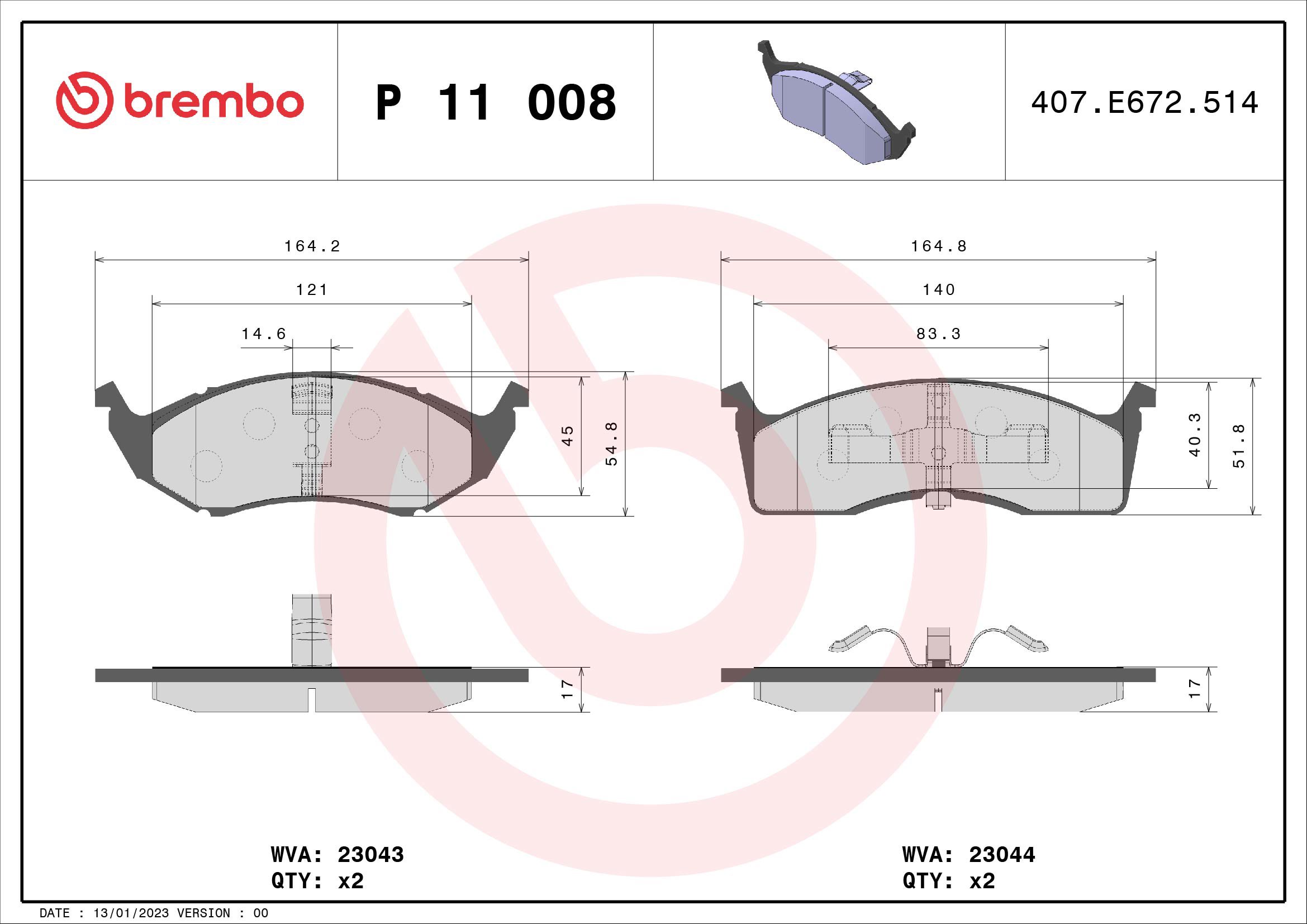 BREMBO Sada brzdových doštičiek P 11 008