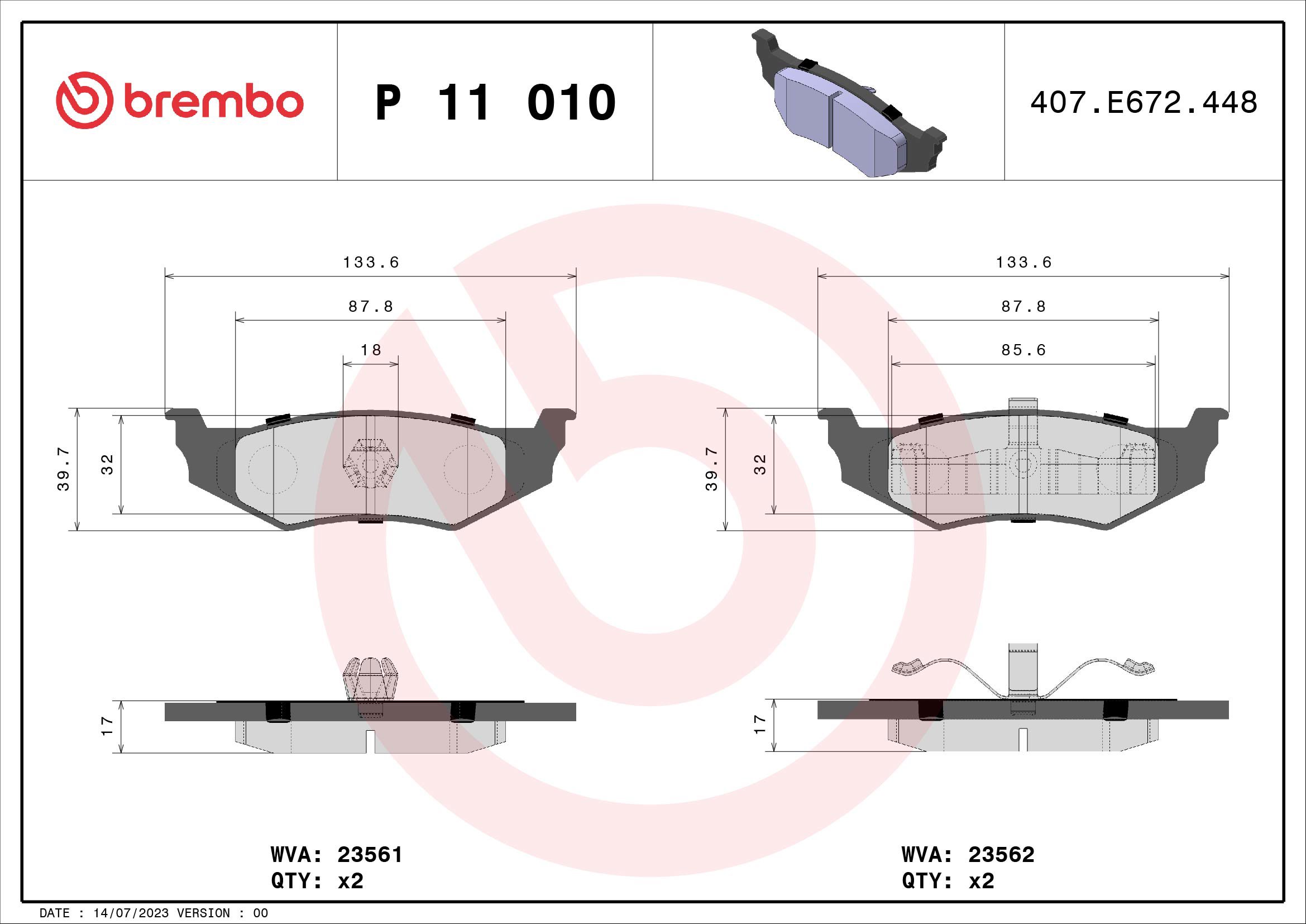 BREMBO Sada brzdových doštičiek P 11 010