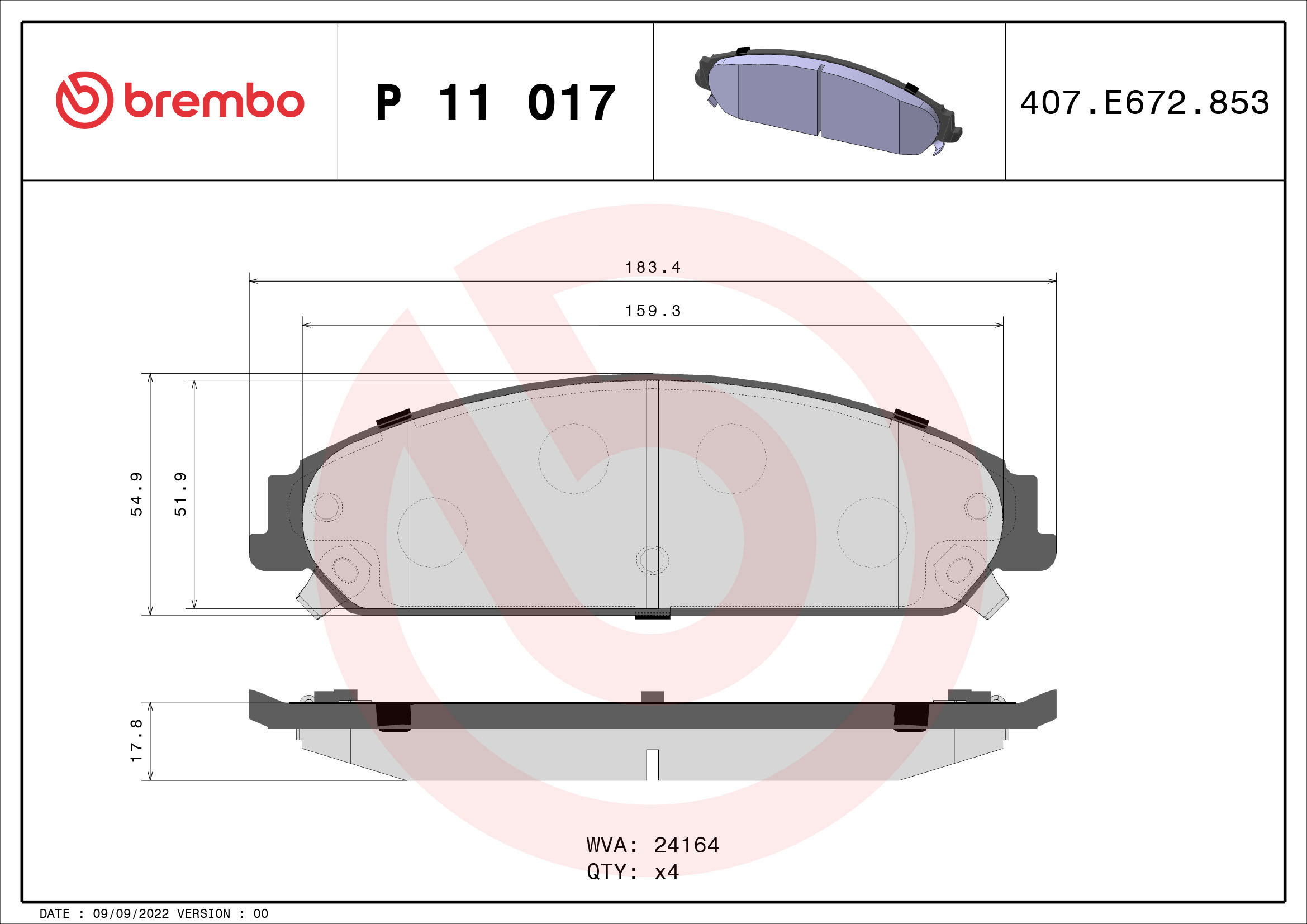 BREMBO Sada brzdových doštičiek P 11 017
