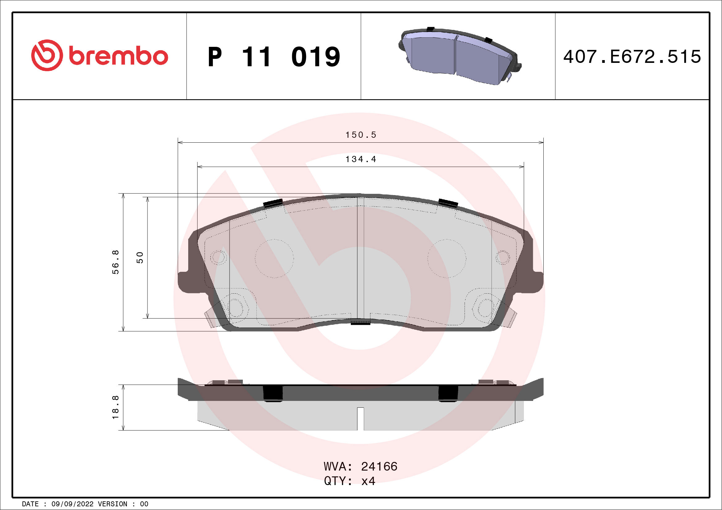 BREMBO Sada brzdových doštičiek P 11 019