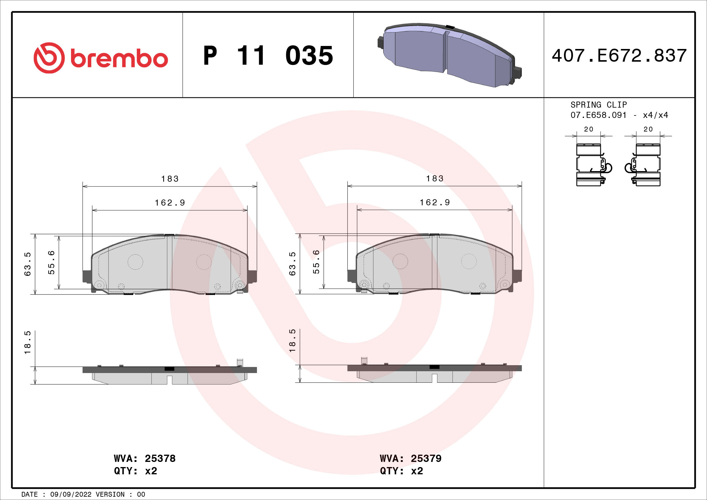 BREMBO Súprava brzdových doštičiek P 11 035
