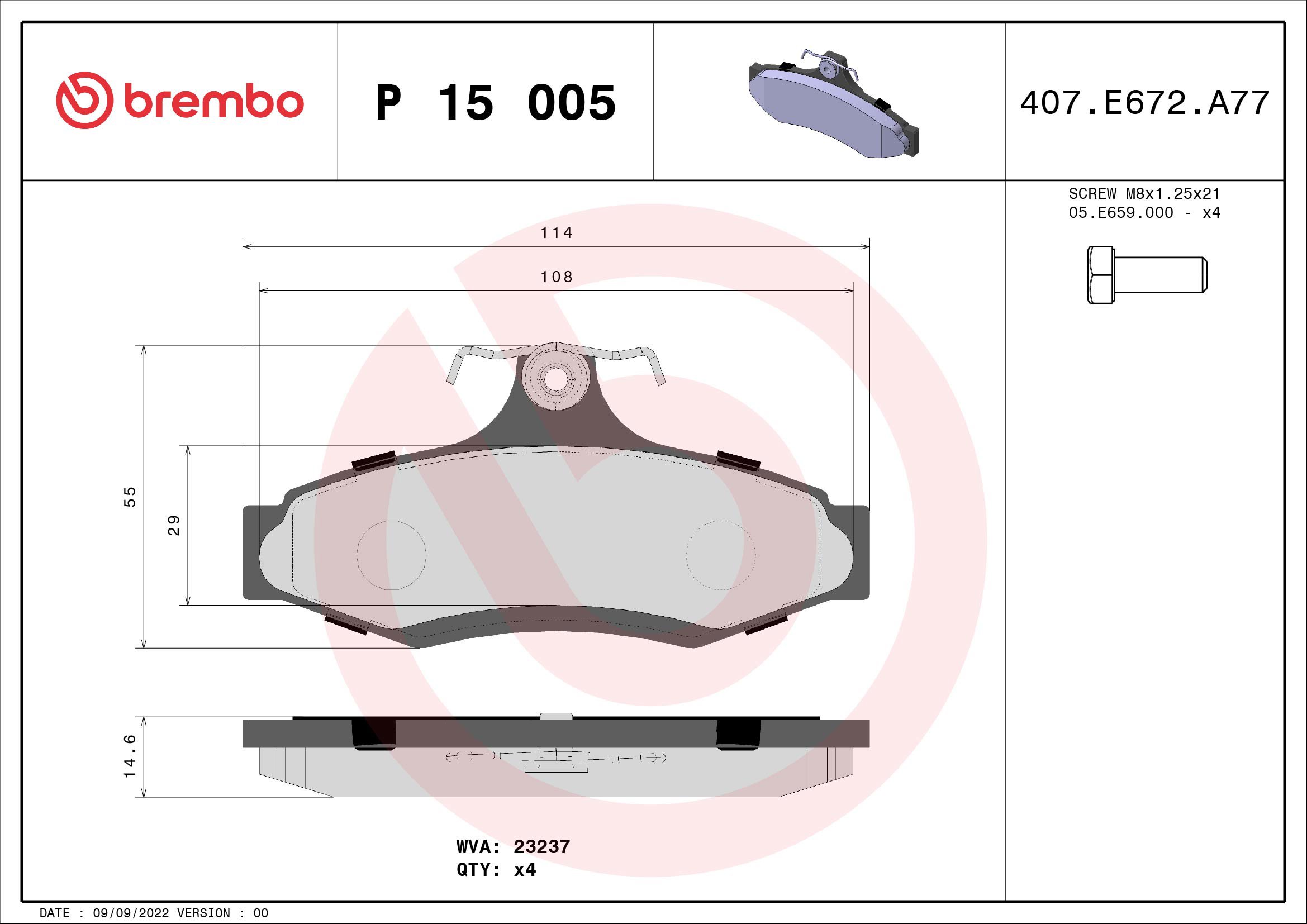 BREMBO Sada brzdových doštičiek P 15 005