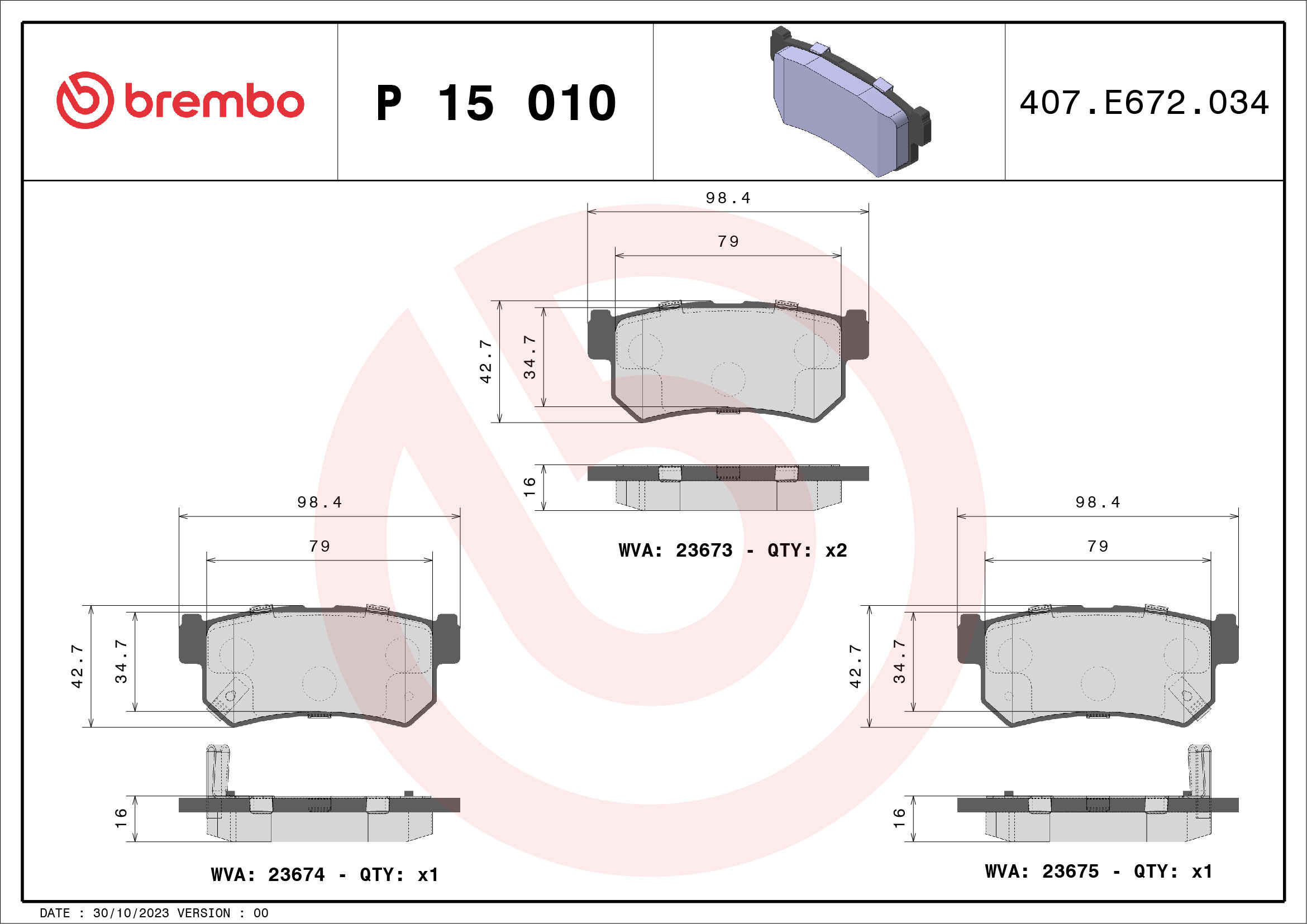 BREMBO Sada brzdových doštičiek P 15 010