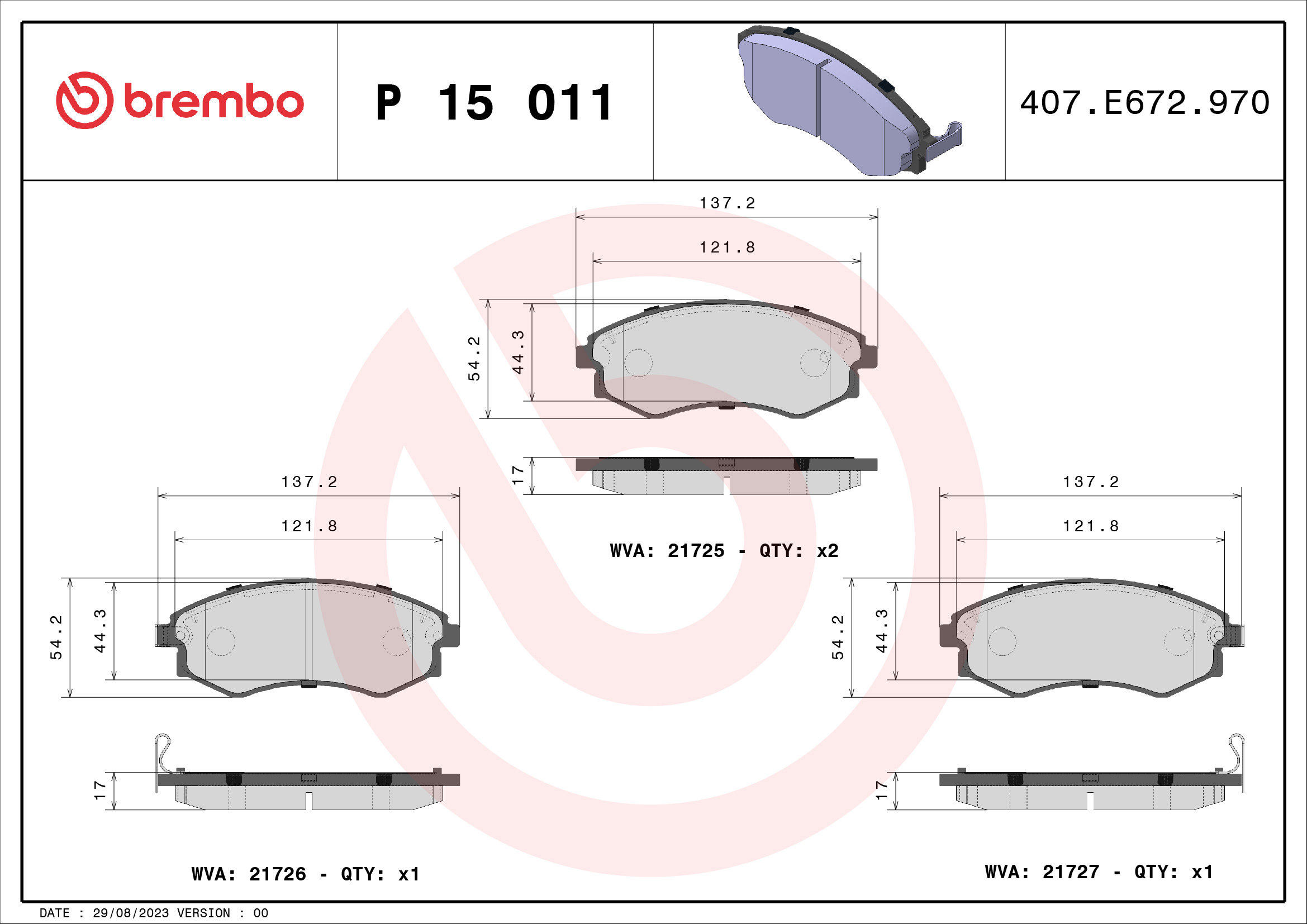 BREMBO Súprava brzdových doštičiek P 15 011