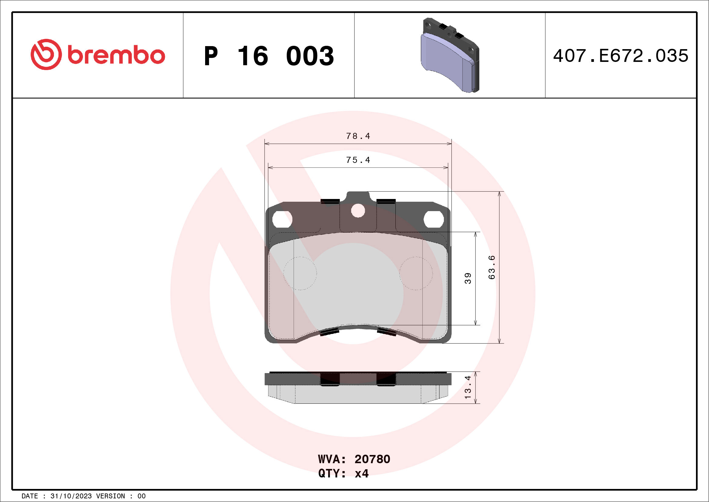 BREMBO Sada brzdových doštičiek P 16 003