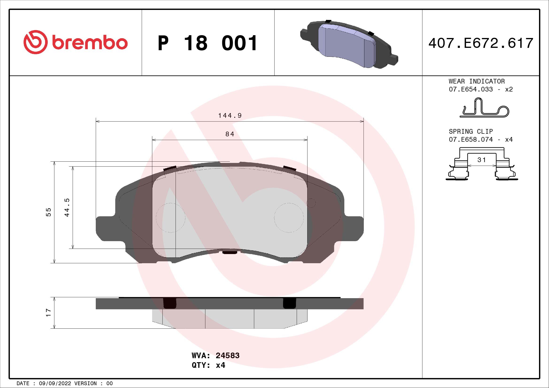 BREMBO Sada brzdových doštičiek P 18 001