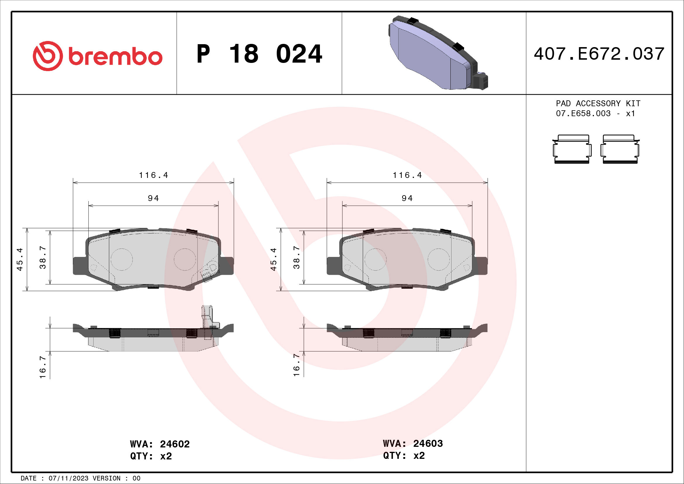BREMBO Súprava brzdových doštičiek P 18 024