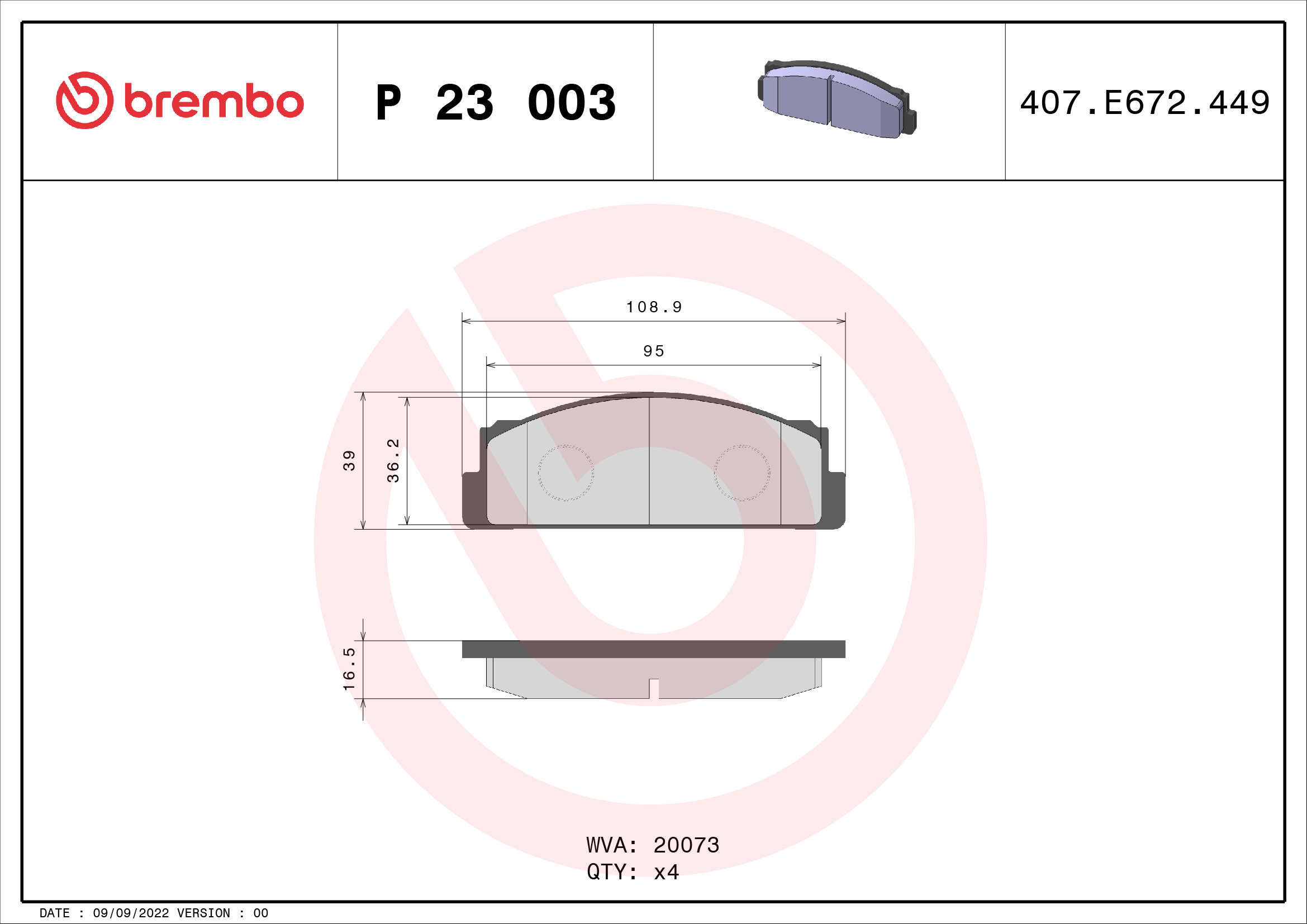BREMBO Súprava brzdových doštičiek P 23 003