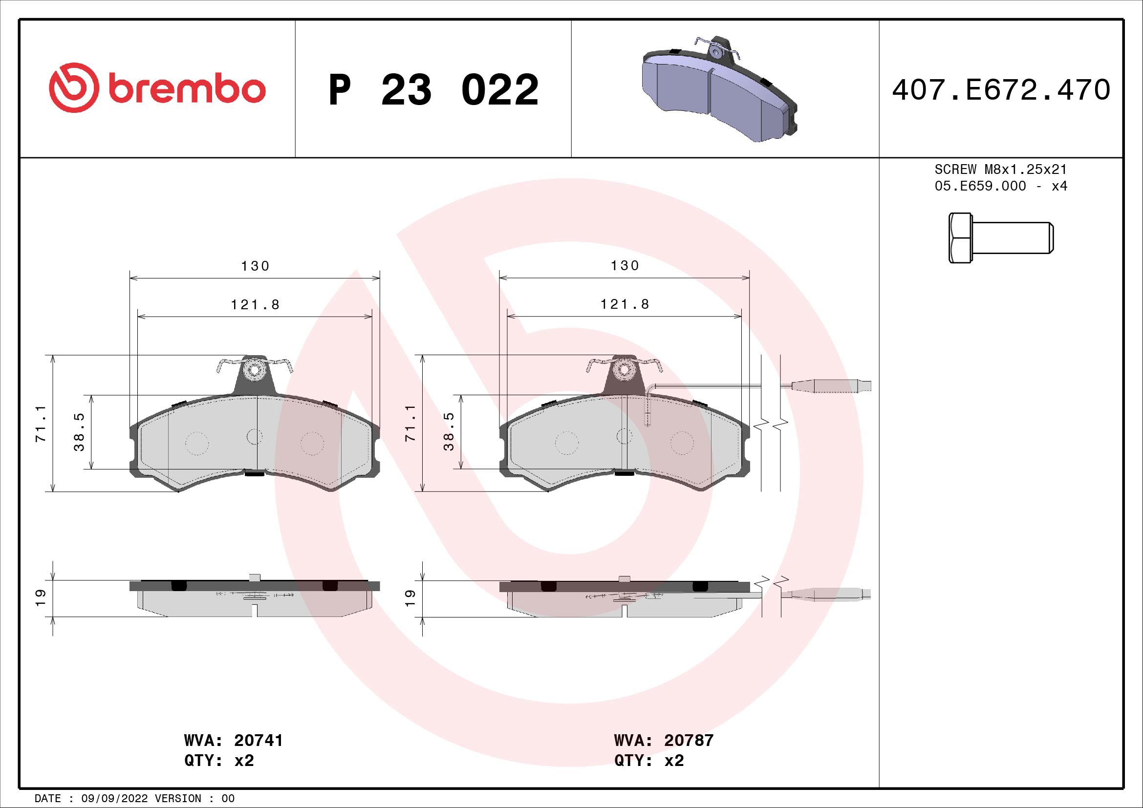 BREMBO Súprava brzdových doštičiek P 23 022