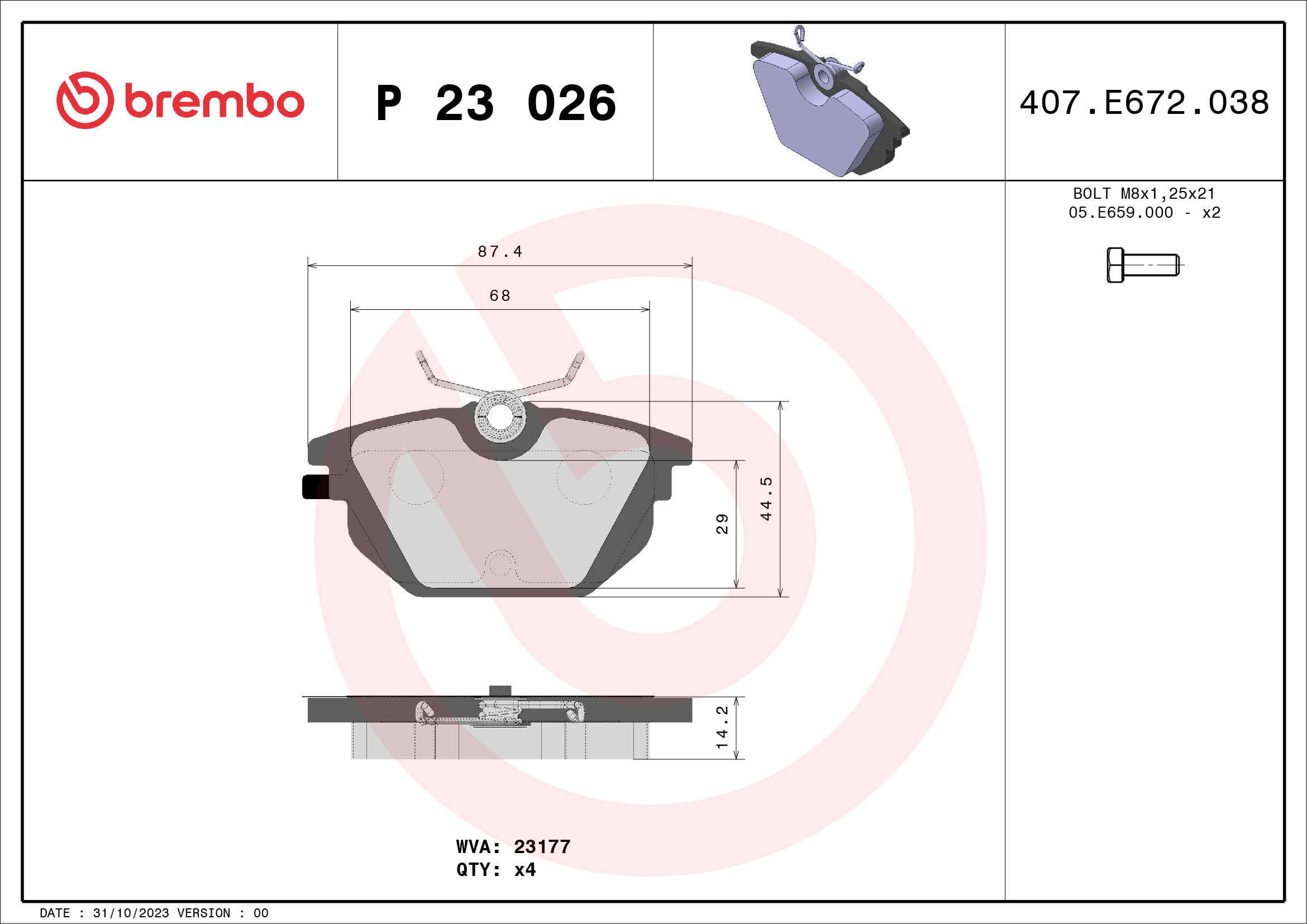 BREMBO Súprava brzdových doštičiek P 23 026