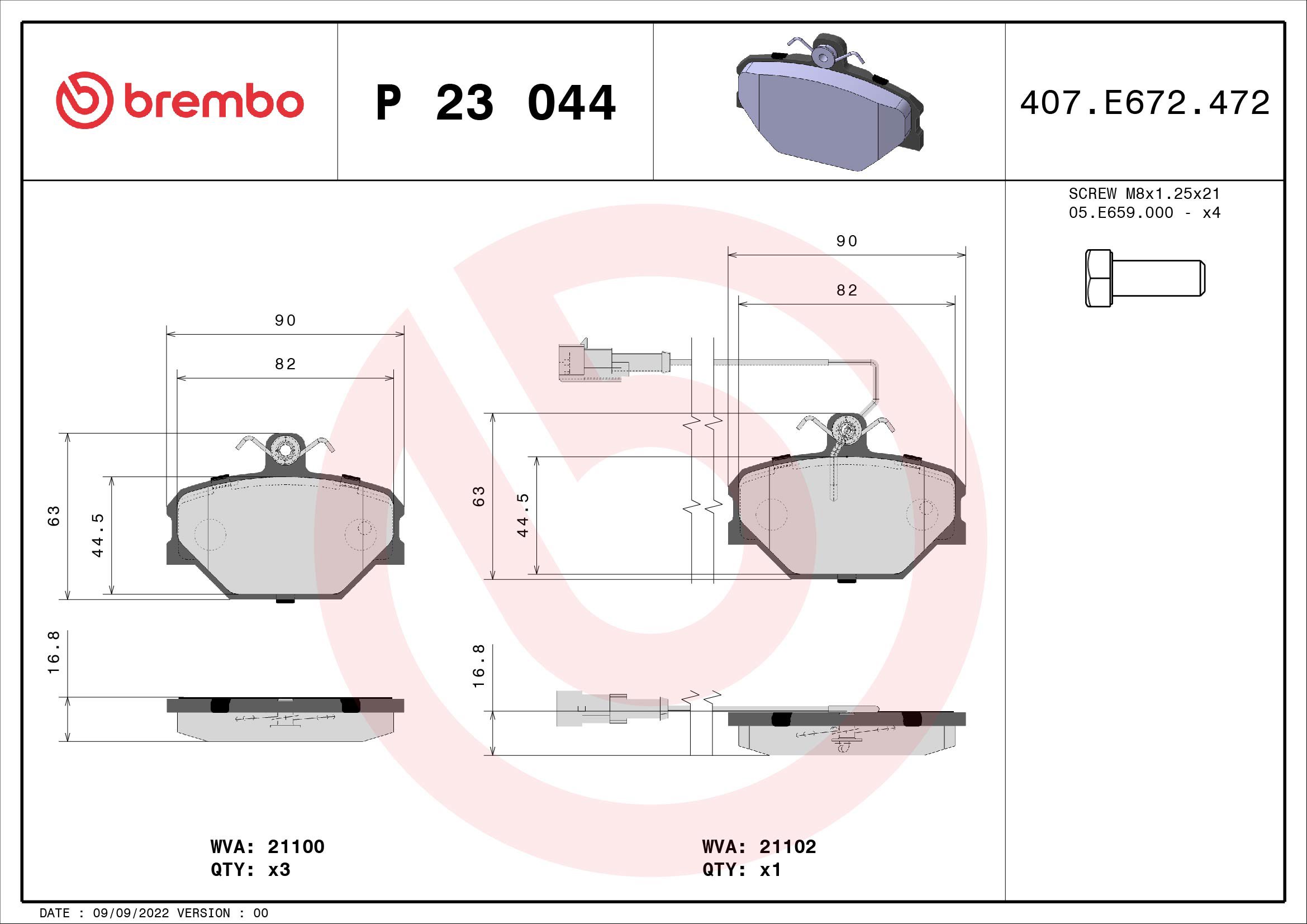 BREMBO Sada brzdových doštičiek P 23 044