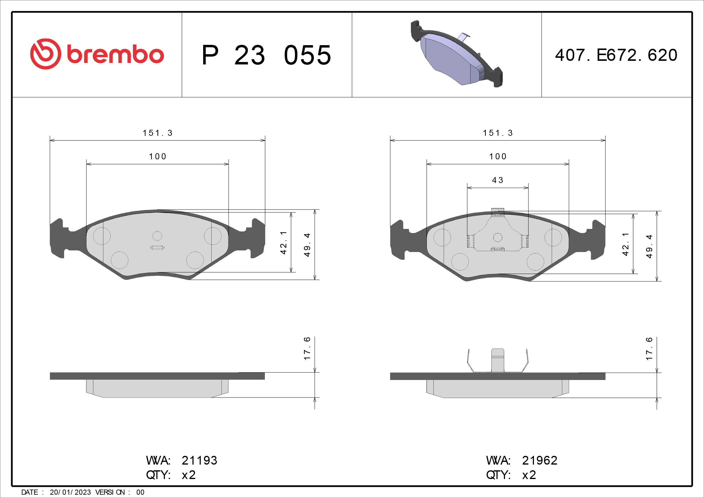 BREMBO Sada brzdových doštičiek P 23 055