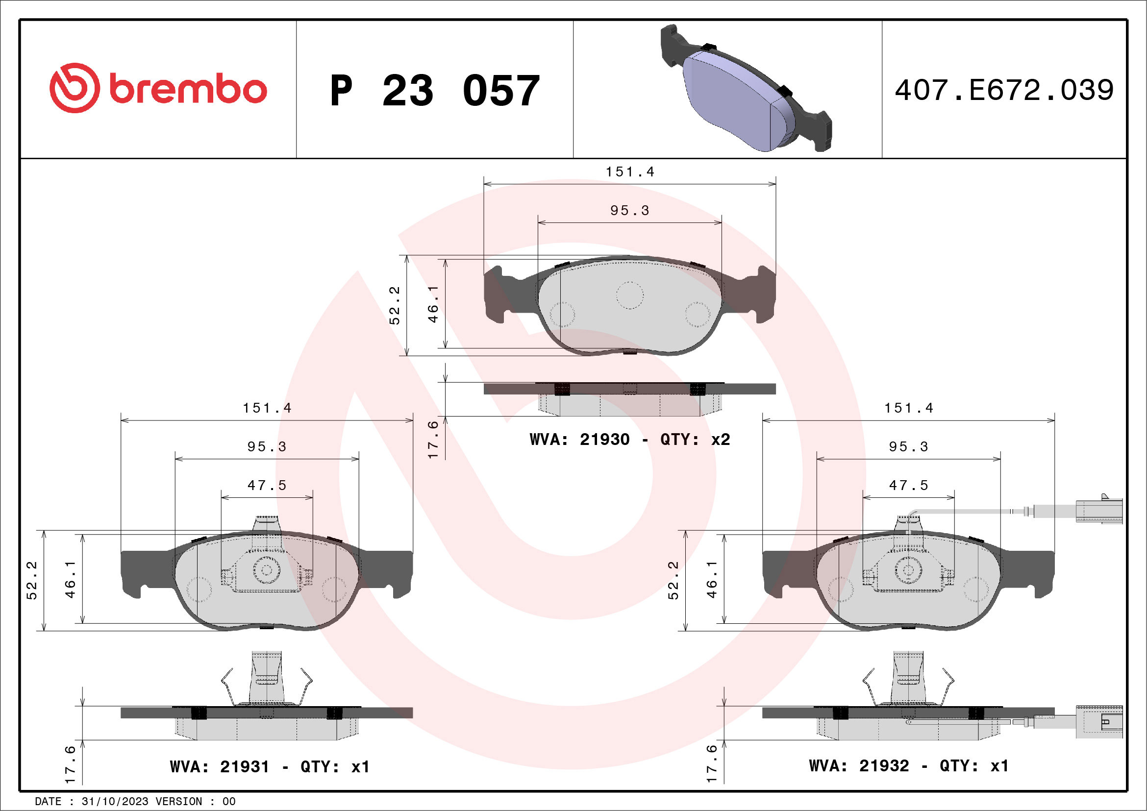 BREMBO Sada brzdových doštičiek P 23 057