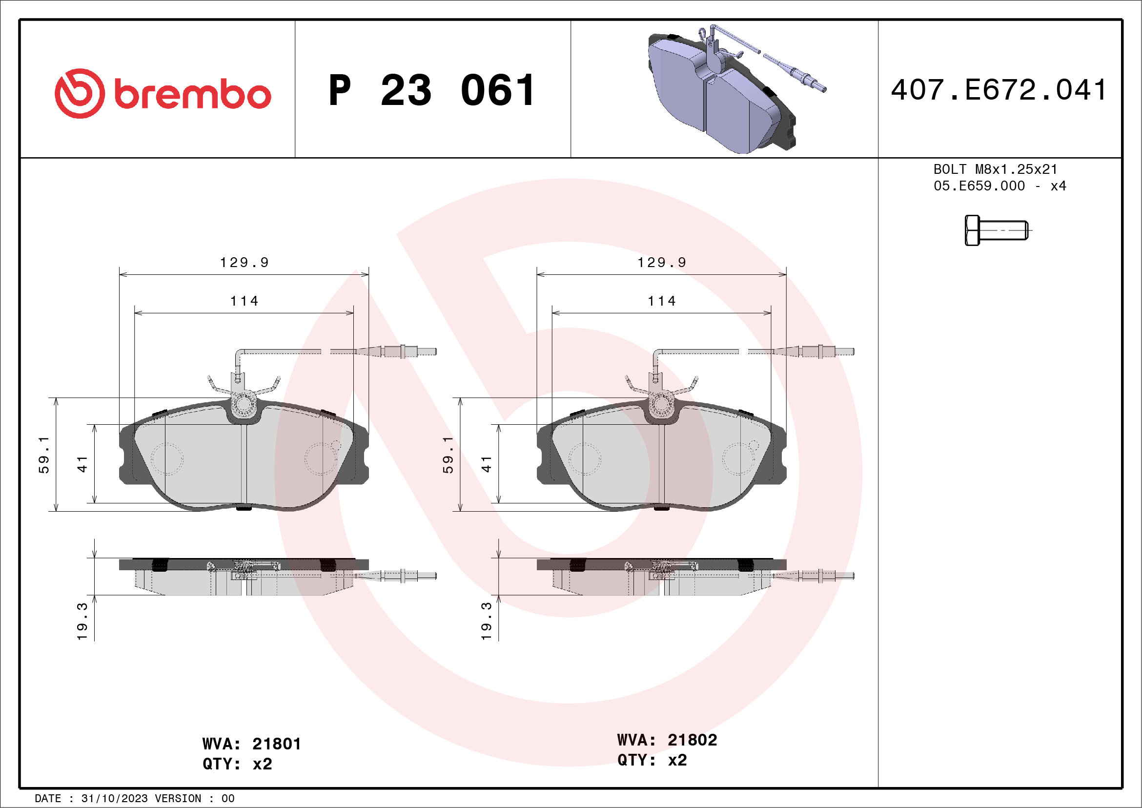 BREMBO Sada brzdových doštičiek P 23 061