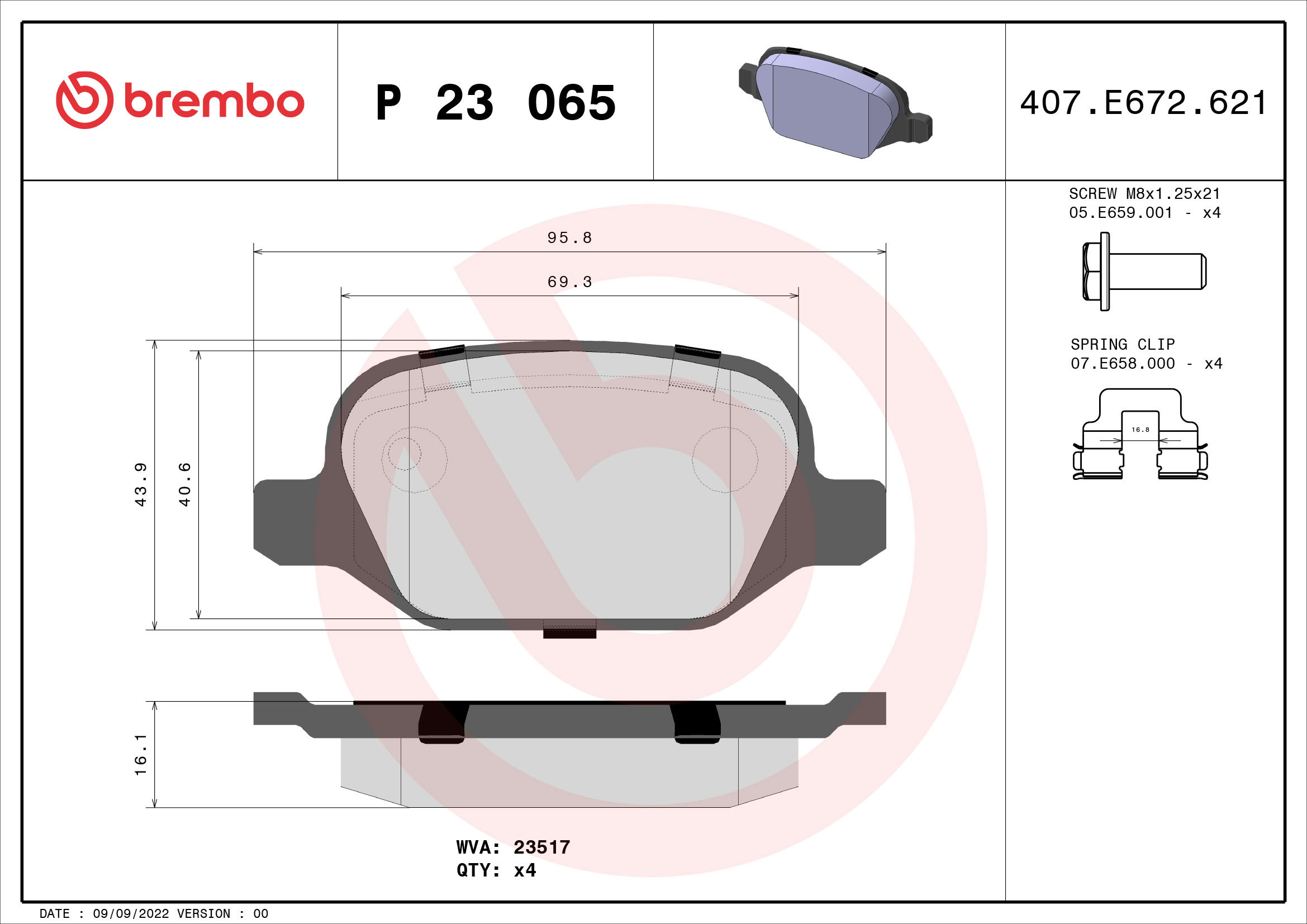 BREMBO Sada brzdových doštičiek P 23 065