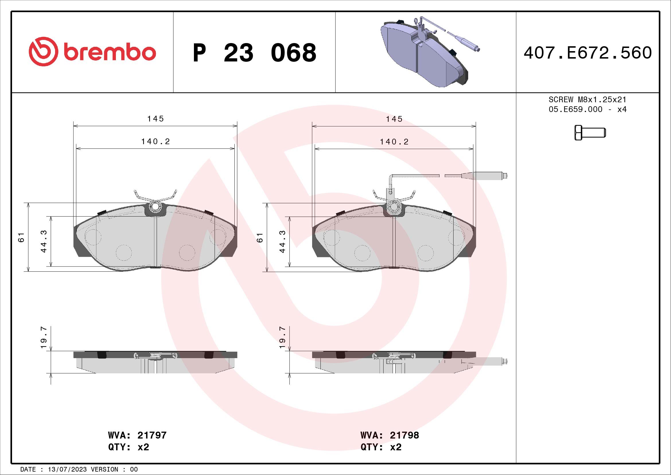 BREMBO Sada brzdových doštičiek P 23 068