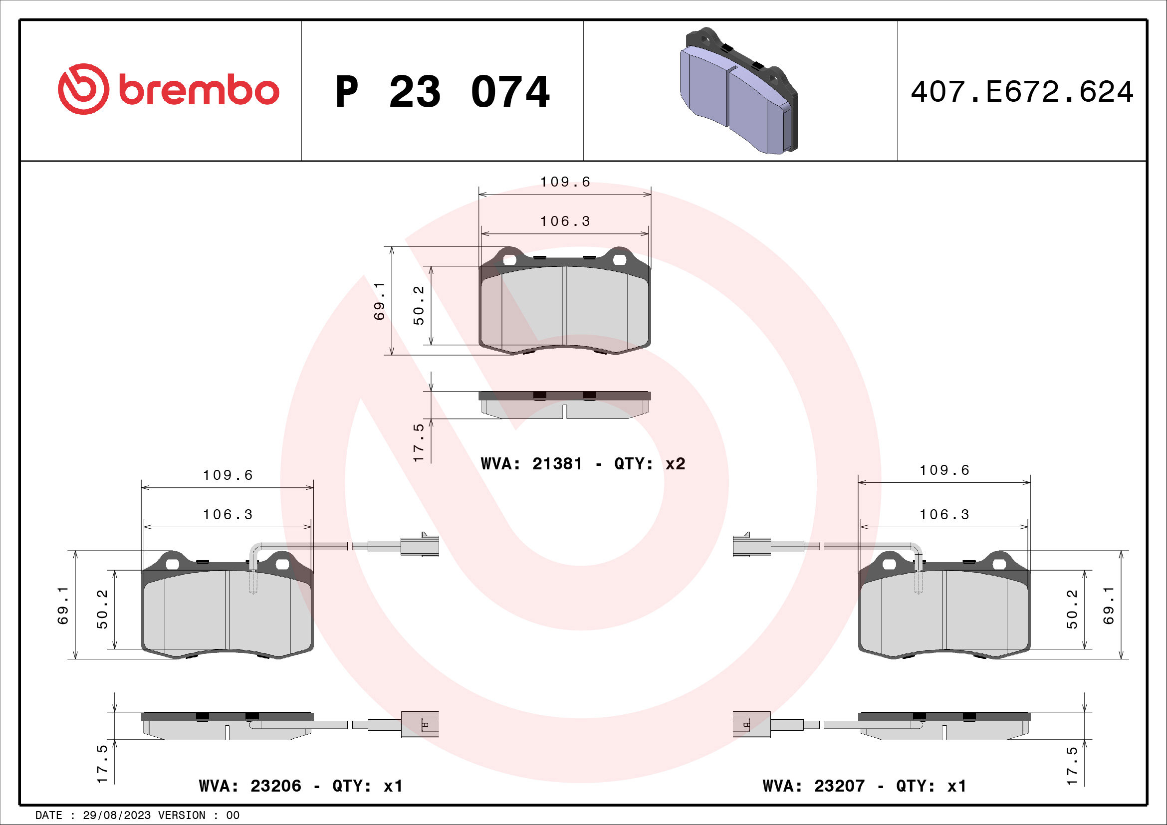 BREMBO Súprava brzdových doštičiek P 23 074
