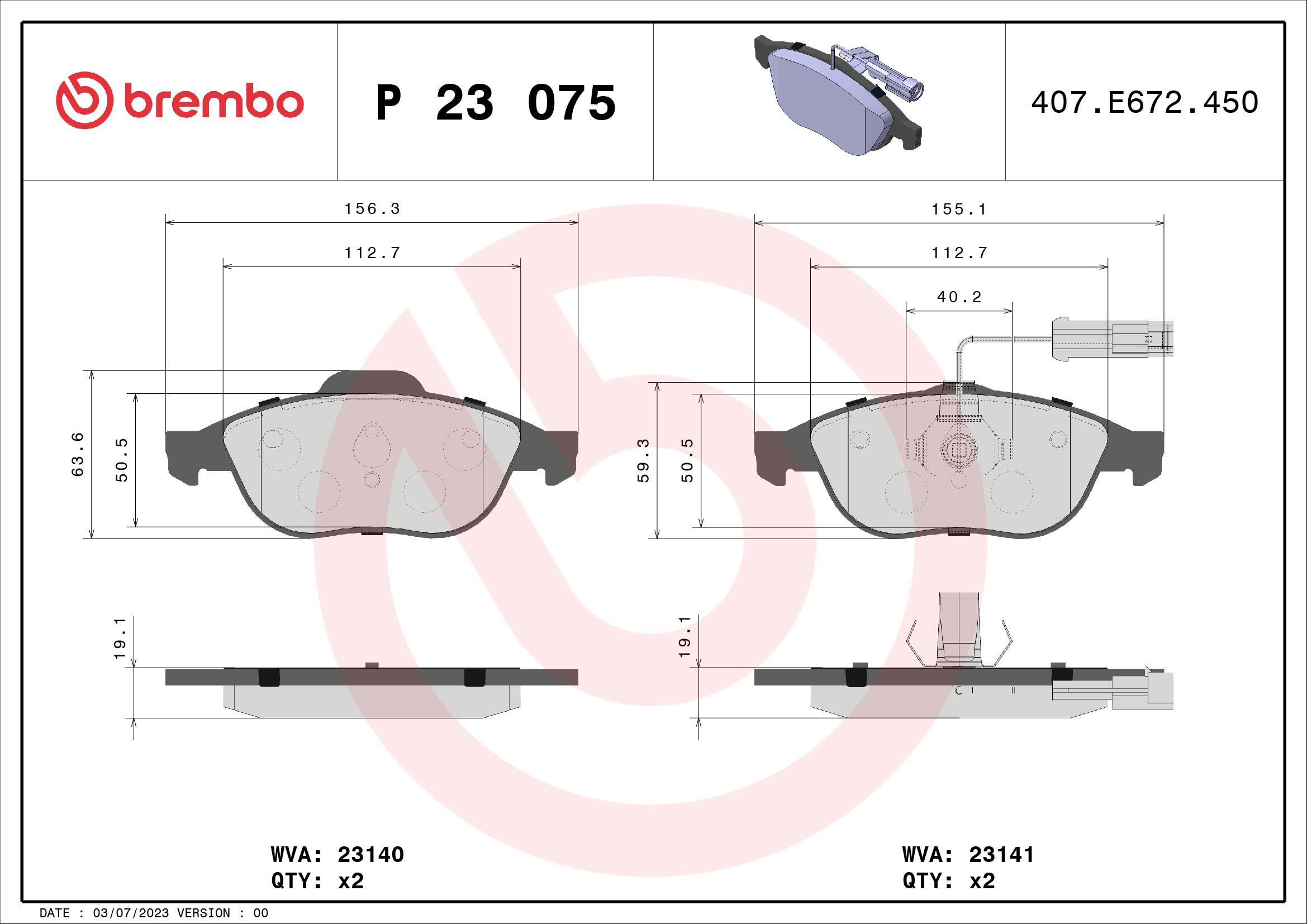 BREMBO Súprava brzdových doštičiek P 23 075