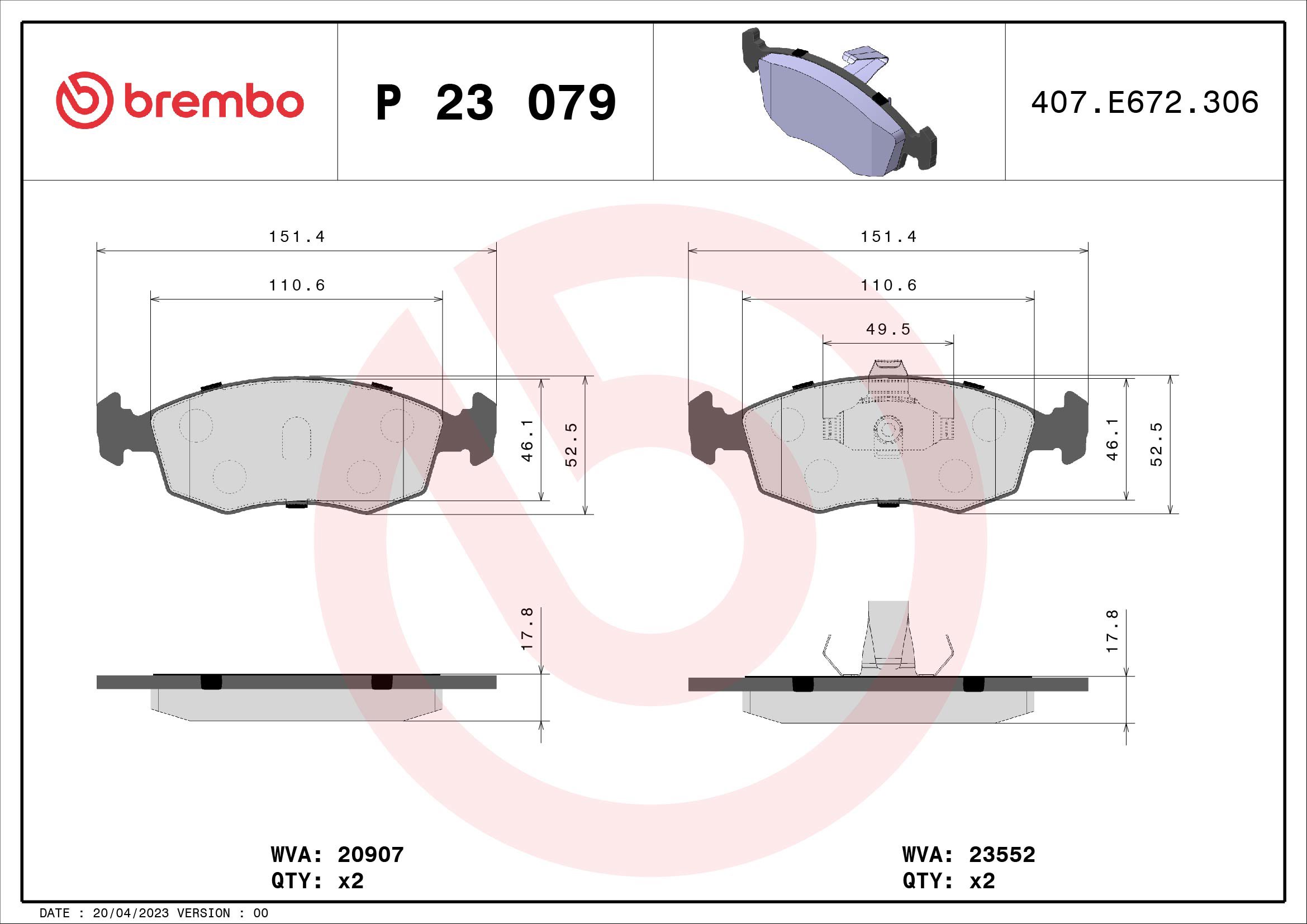 BREMBO Súprava brzdových doštičiek P 23 079