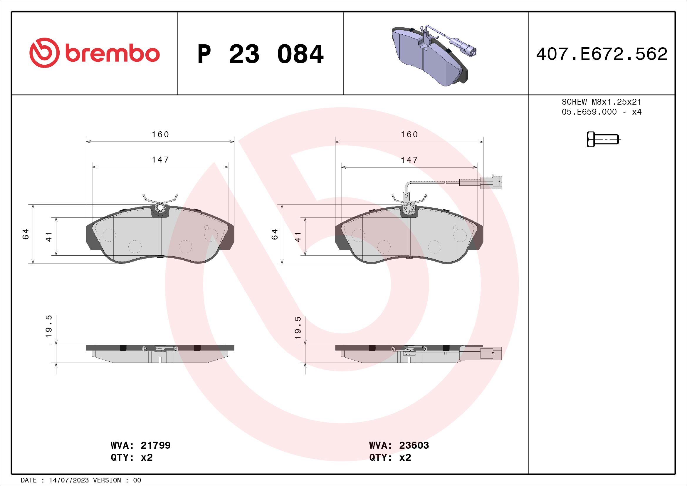 BREMBO Súprava brzdových doštičiek P 23 084