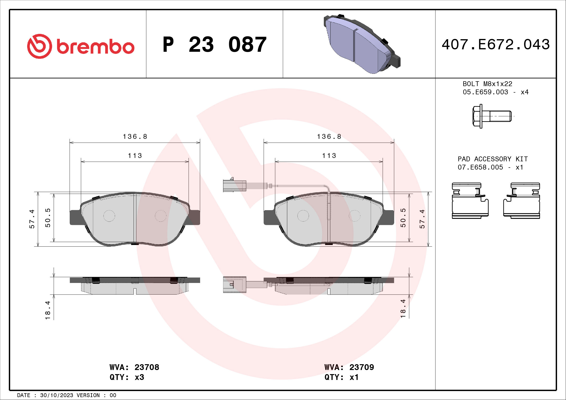 BREMBO Súprava brzdových doštičiek P 23 087