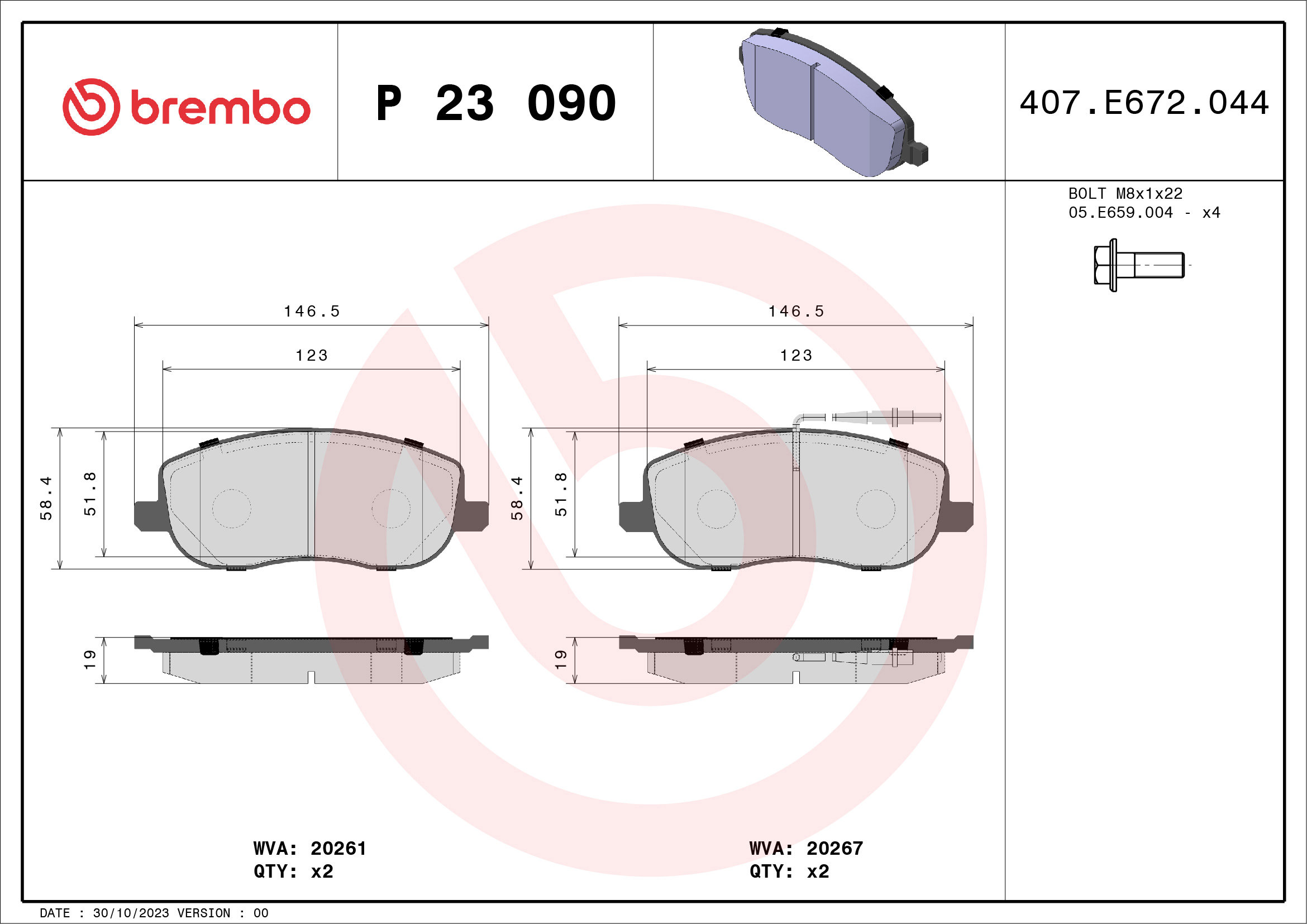 BREMBO Súprava brzdových doštičiek P 23 090