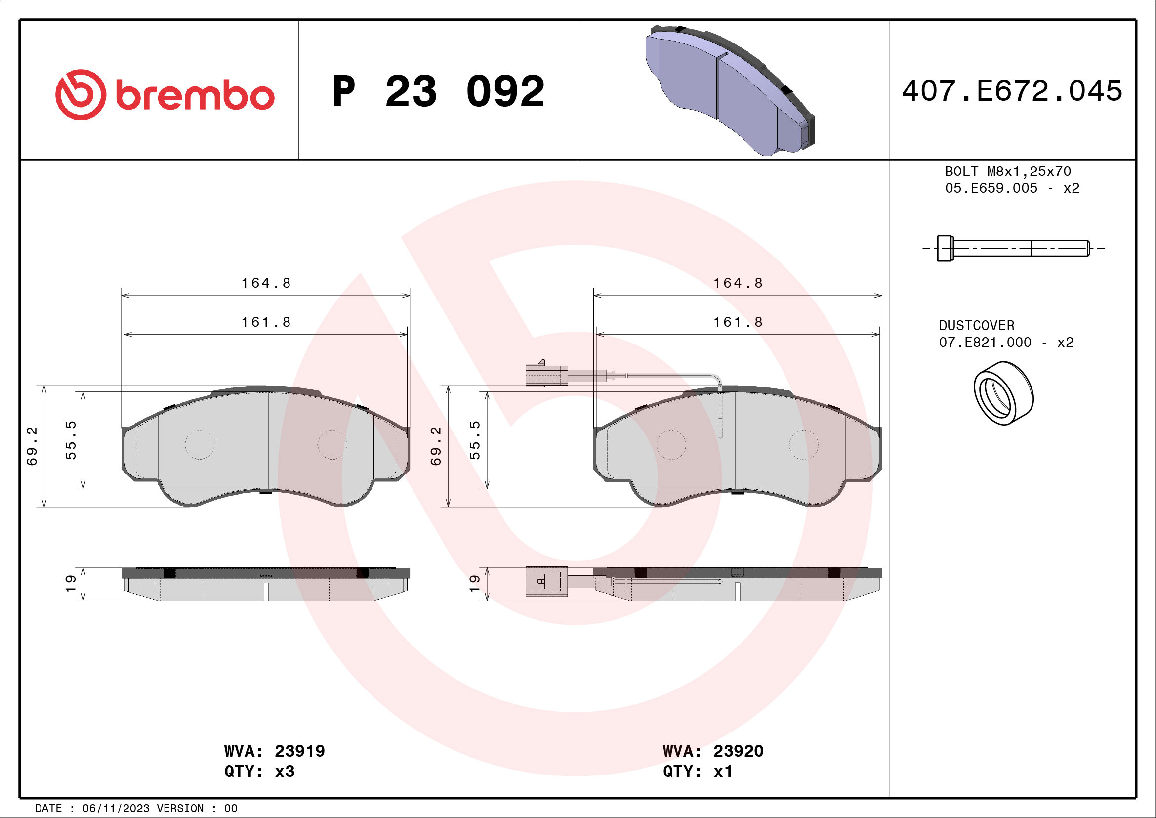 BREMBO Súprava brzdových doštičiek P 23 092