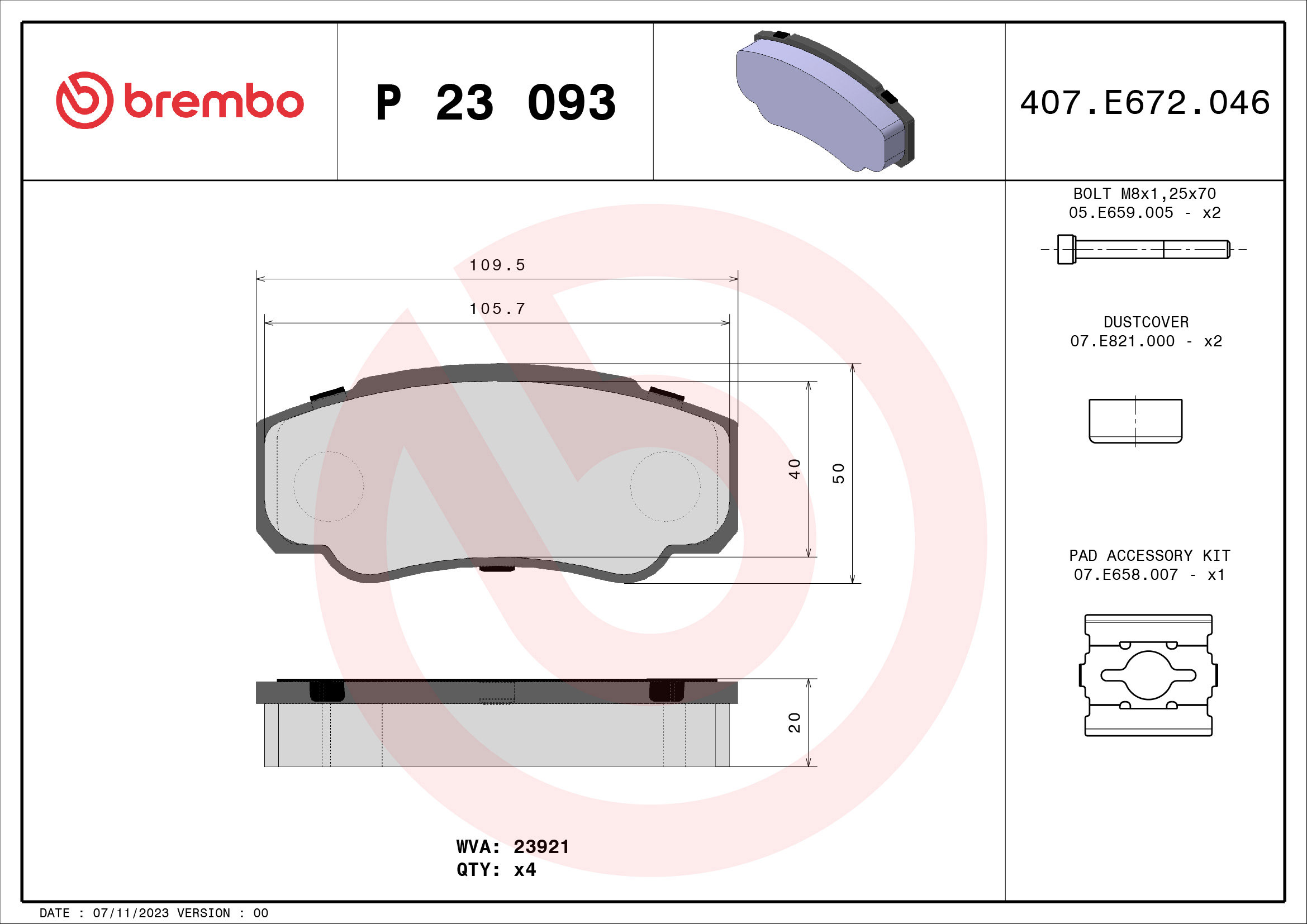 BREMBO Súprava brzdových doštičiek P 23 093