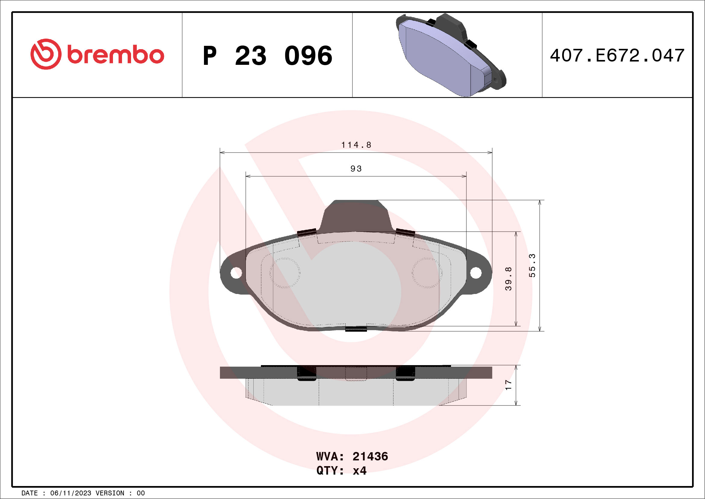 BREMBO Súprava brzdových doštičiek P 23 096