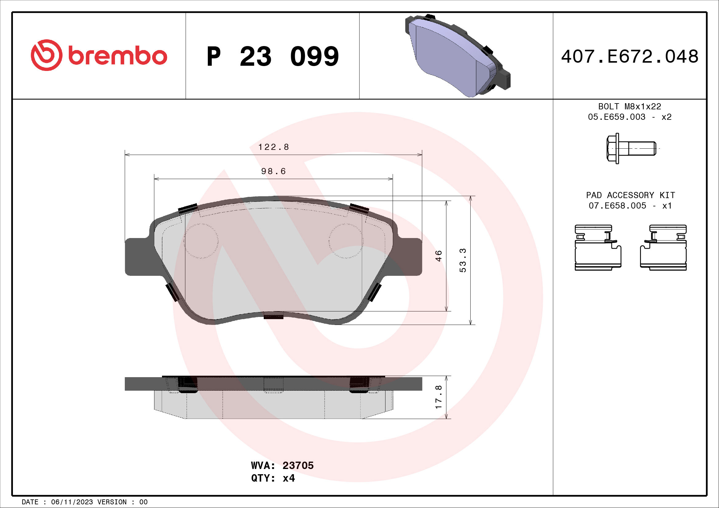BREMBO Súprava brzdových doštičiek P 23 099