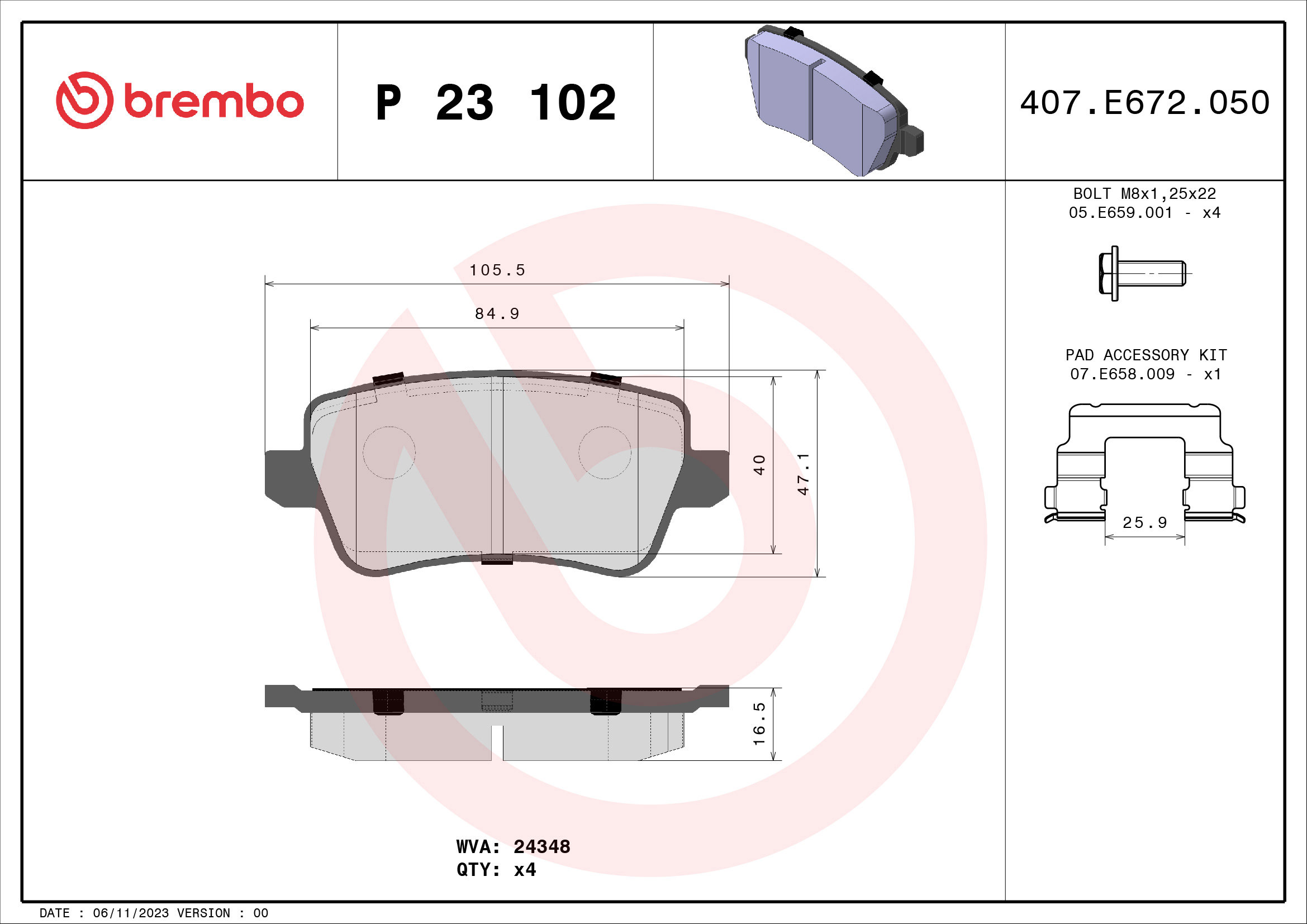 BREMBO Súprava brzdových doštičiek P 23 102