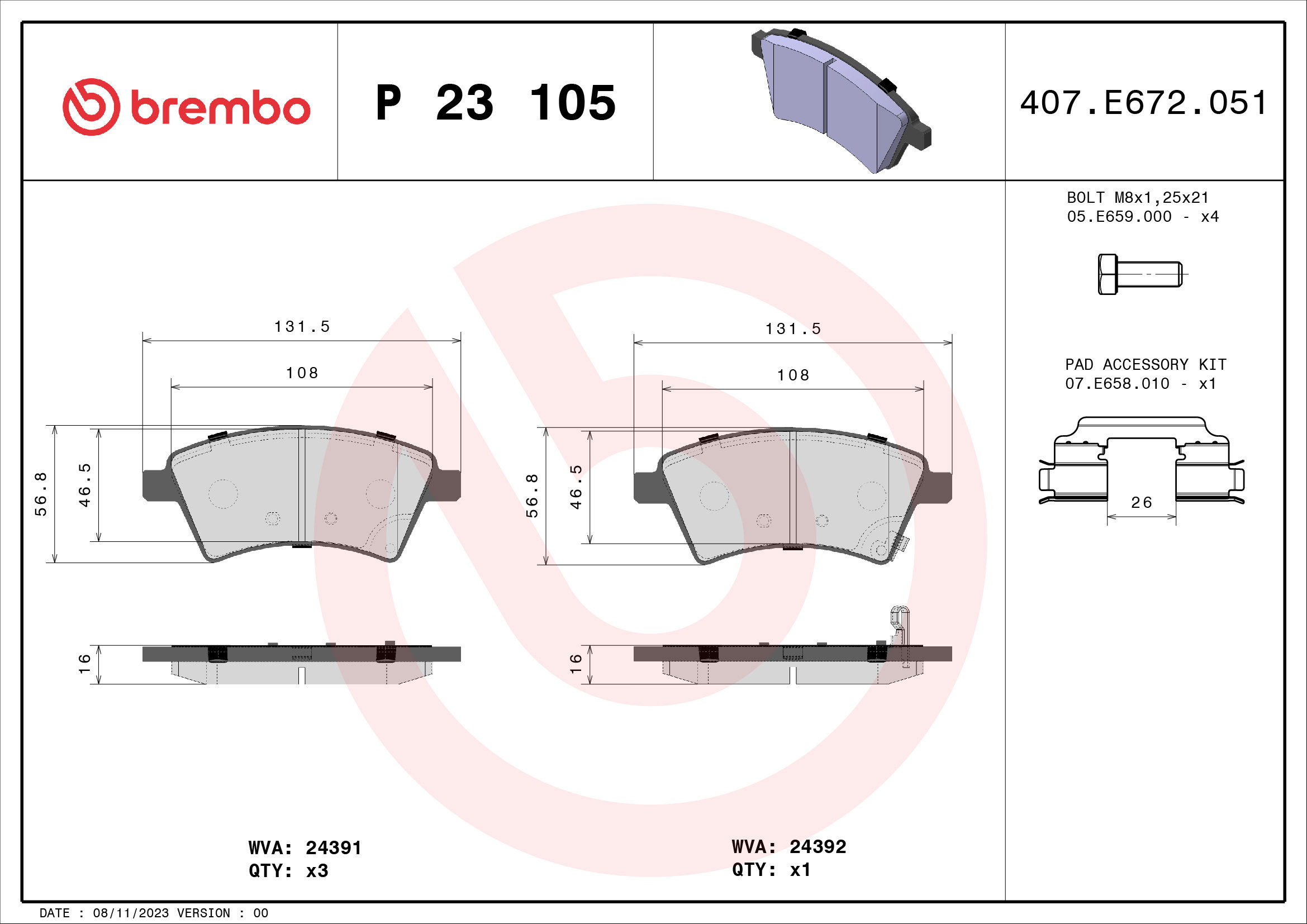 BREMBO Súprava brzdových doštičiek P 23 105
