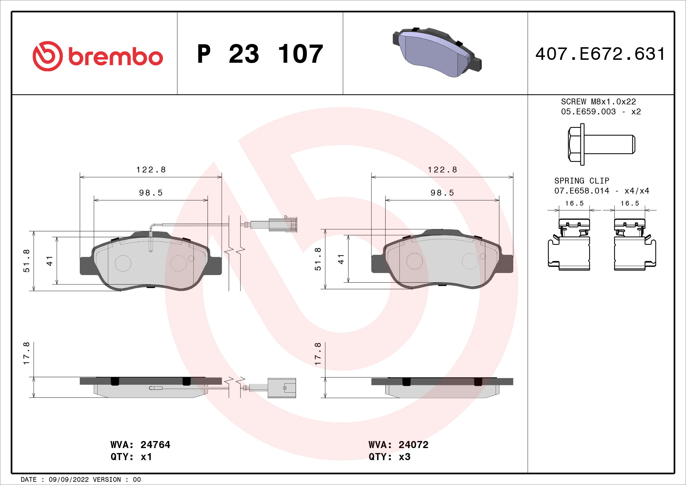 BREMBO Súprava brzdových doštičiek P 23 107