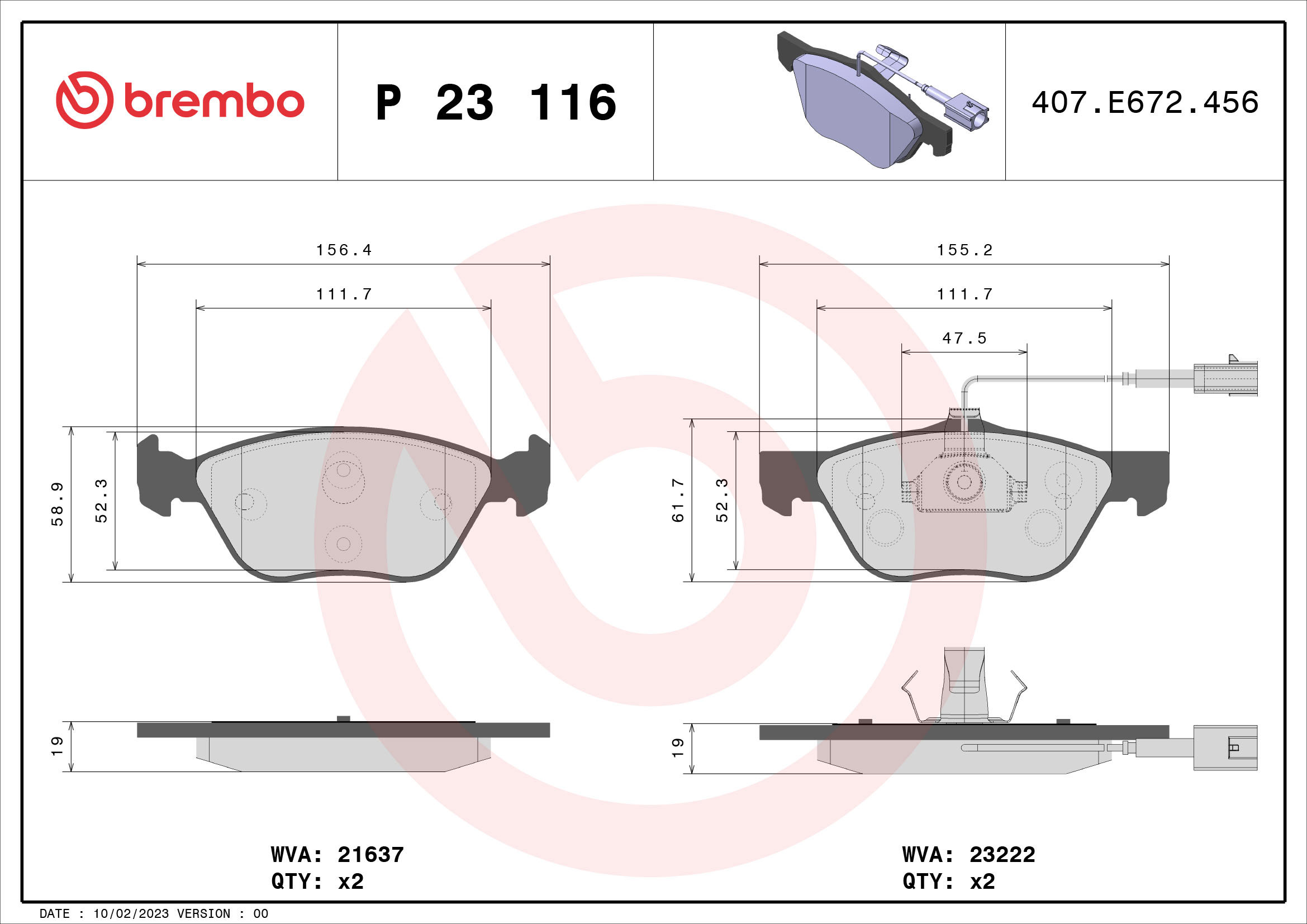 BREMBO Súprava brzdových doštičiek P 23 116