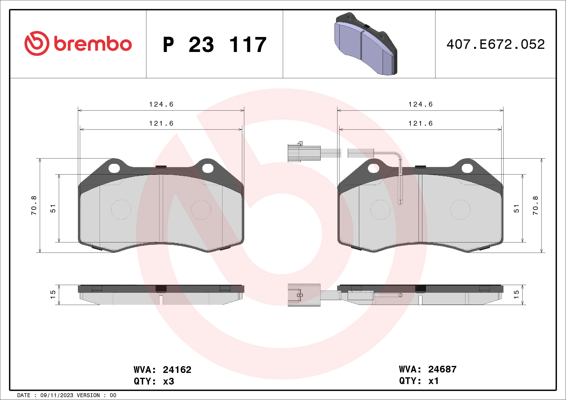 BREMBO Súprava brzdových doštičiek P 23 117