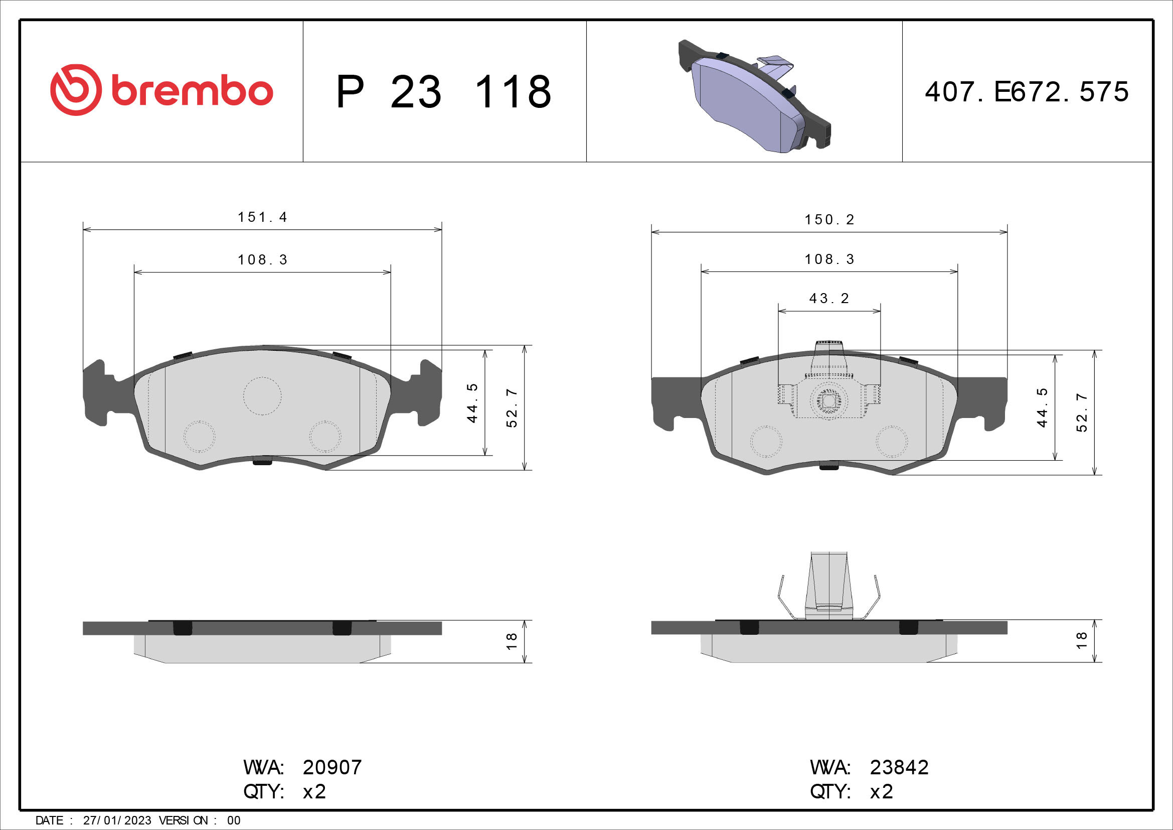 BREMBO Súprava brzdových doštičiek P 23 118