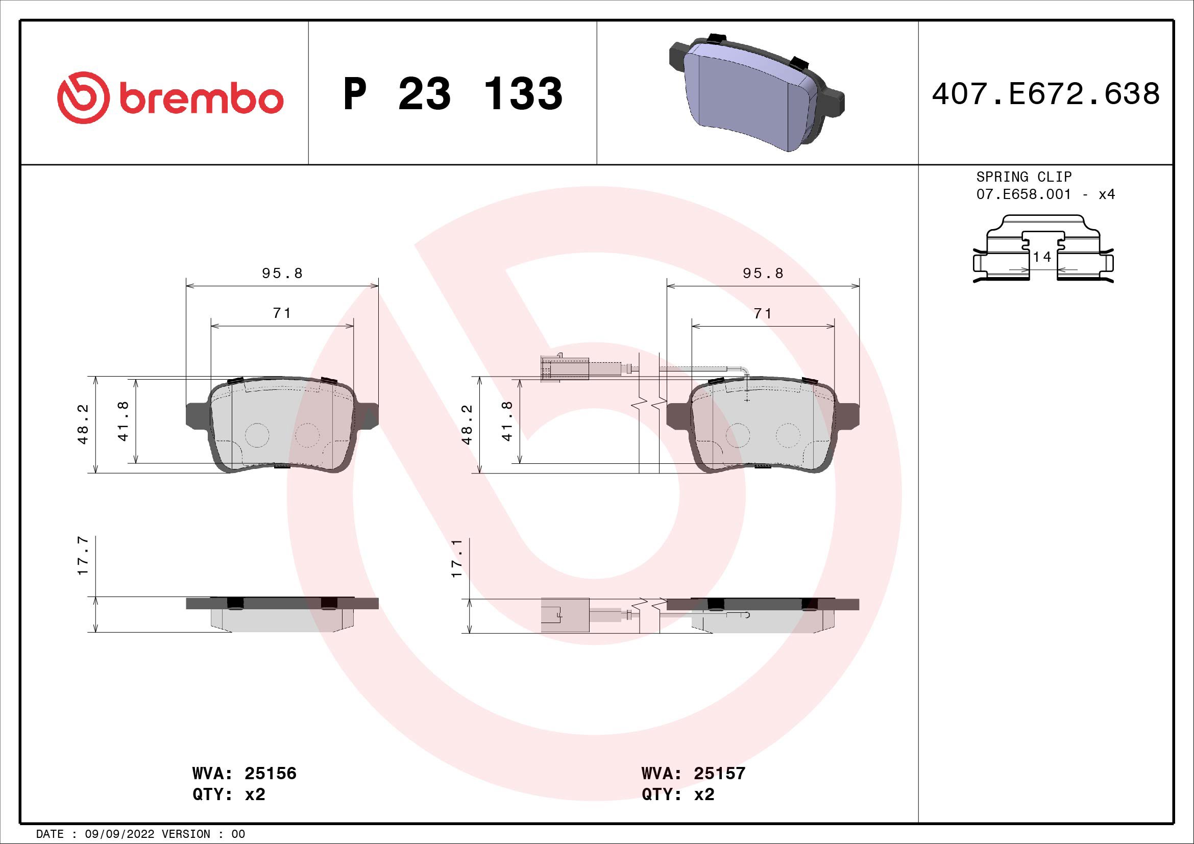 BREMBO Sada brzdových doštičiek P 23 133X