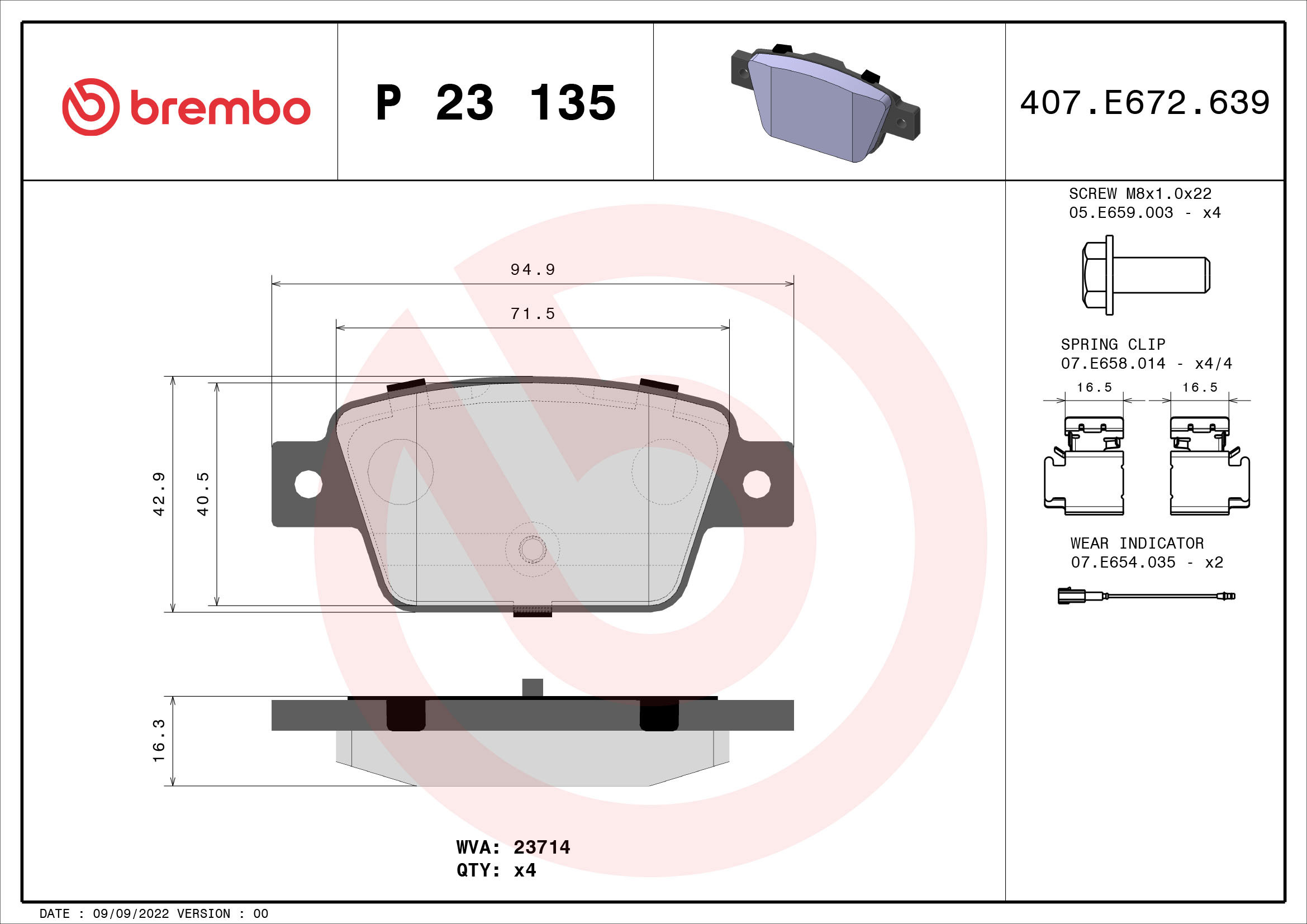 BREMBO Sada brzdových doštičiek P 23 135
