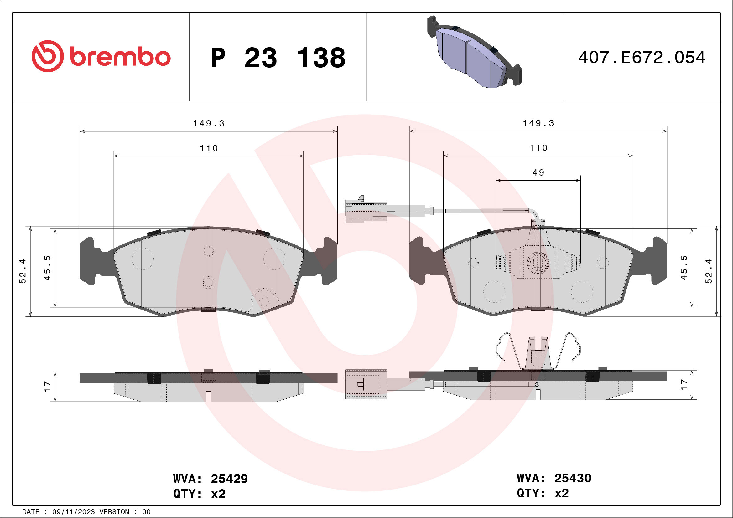 BREMBO Sada brzdových doštičiek P 23 138
