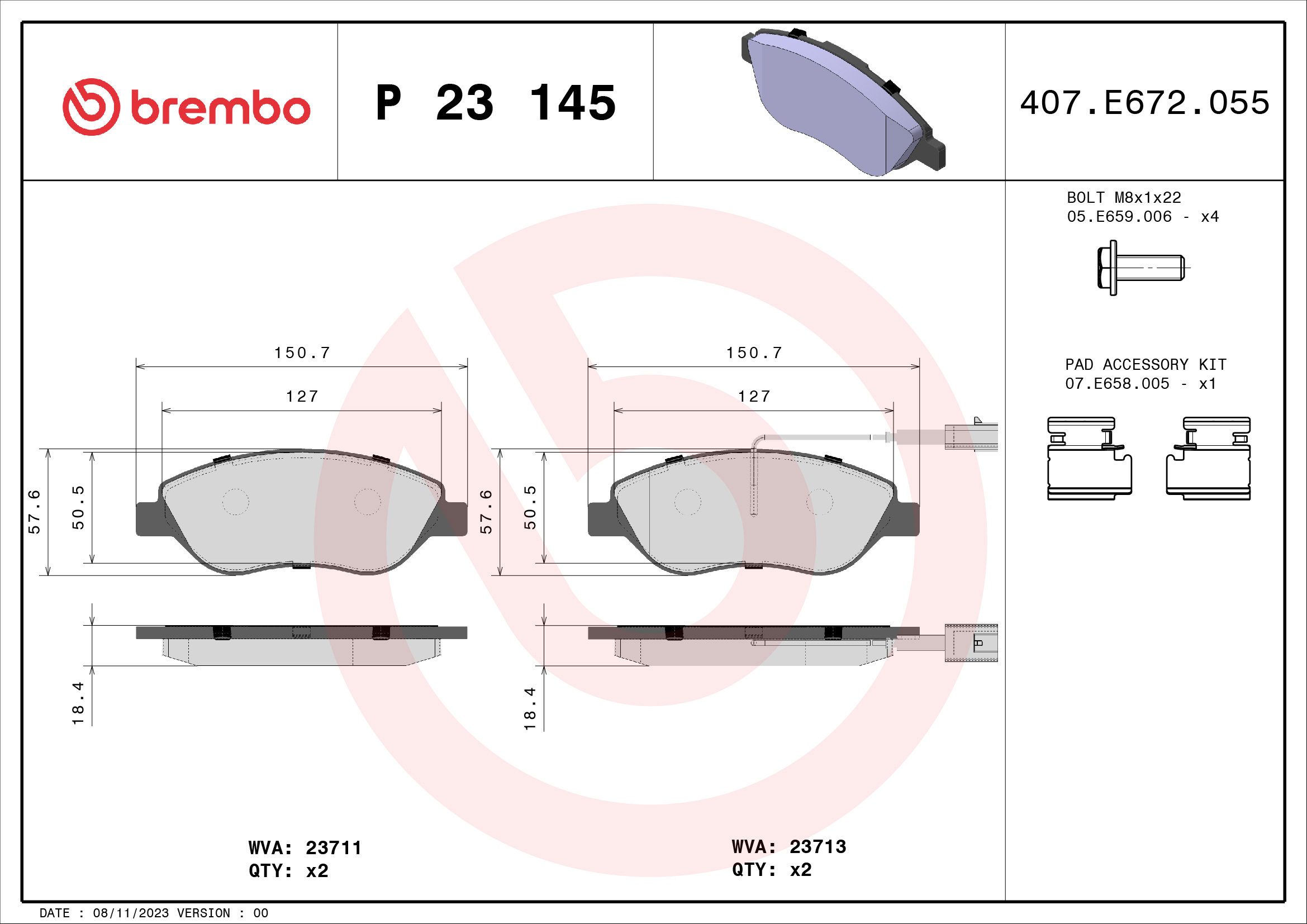 BREMBO Sada brzdových doštičiek P 23 145