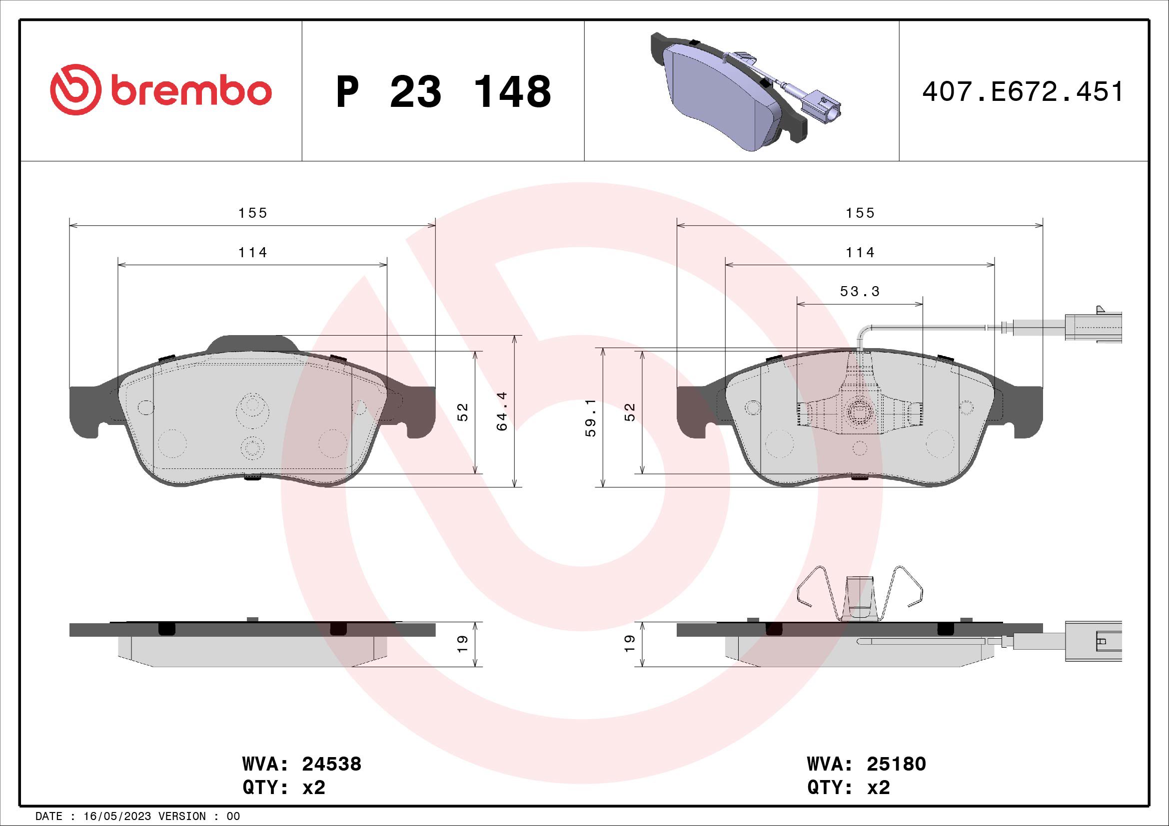 BREMBO Súprava brzdových doštičiek P 23 148