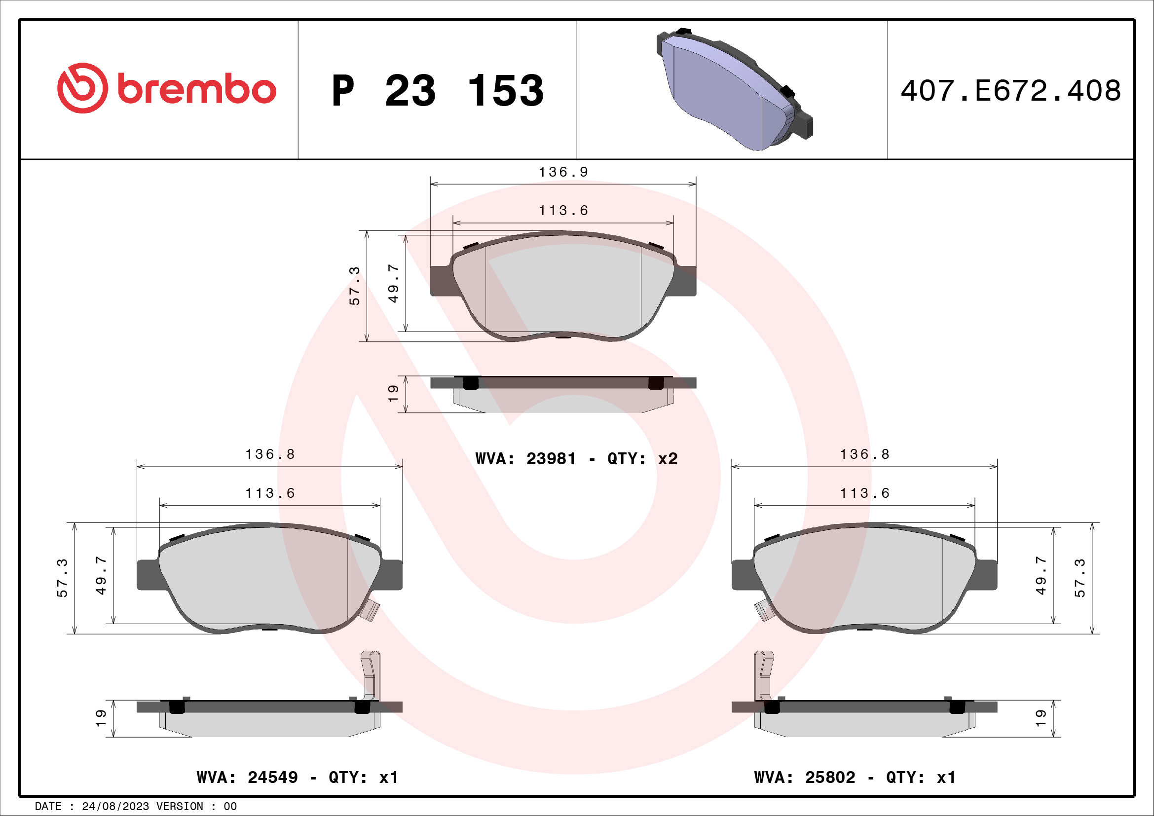 BREMBO Súprava brzdových doštičiek P 23 153