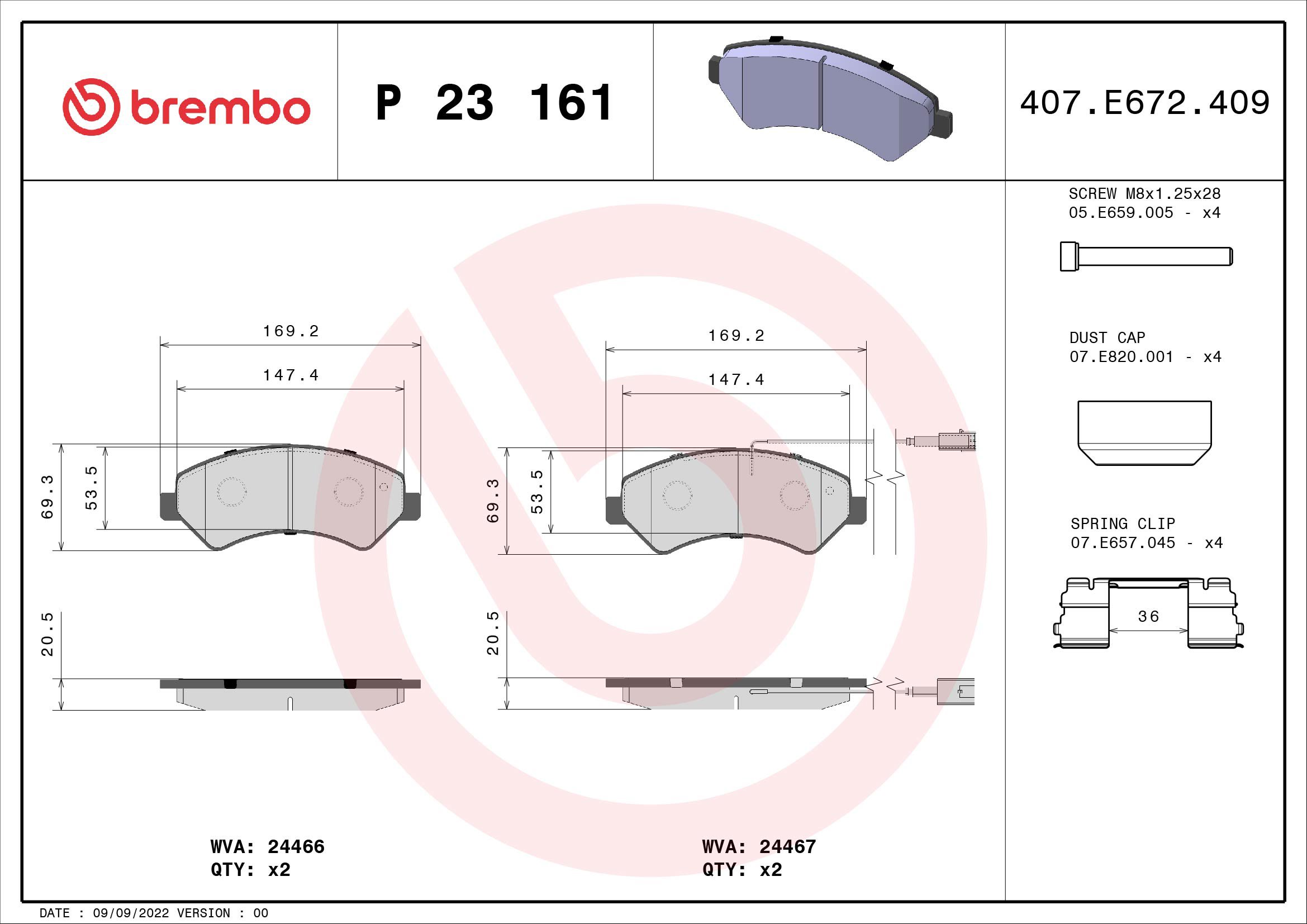 BREMBO Súprava brzdových doštičiek P 23 161