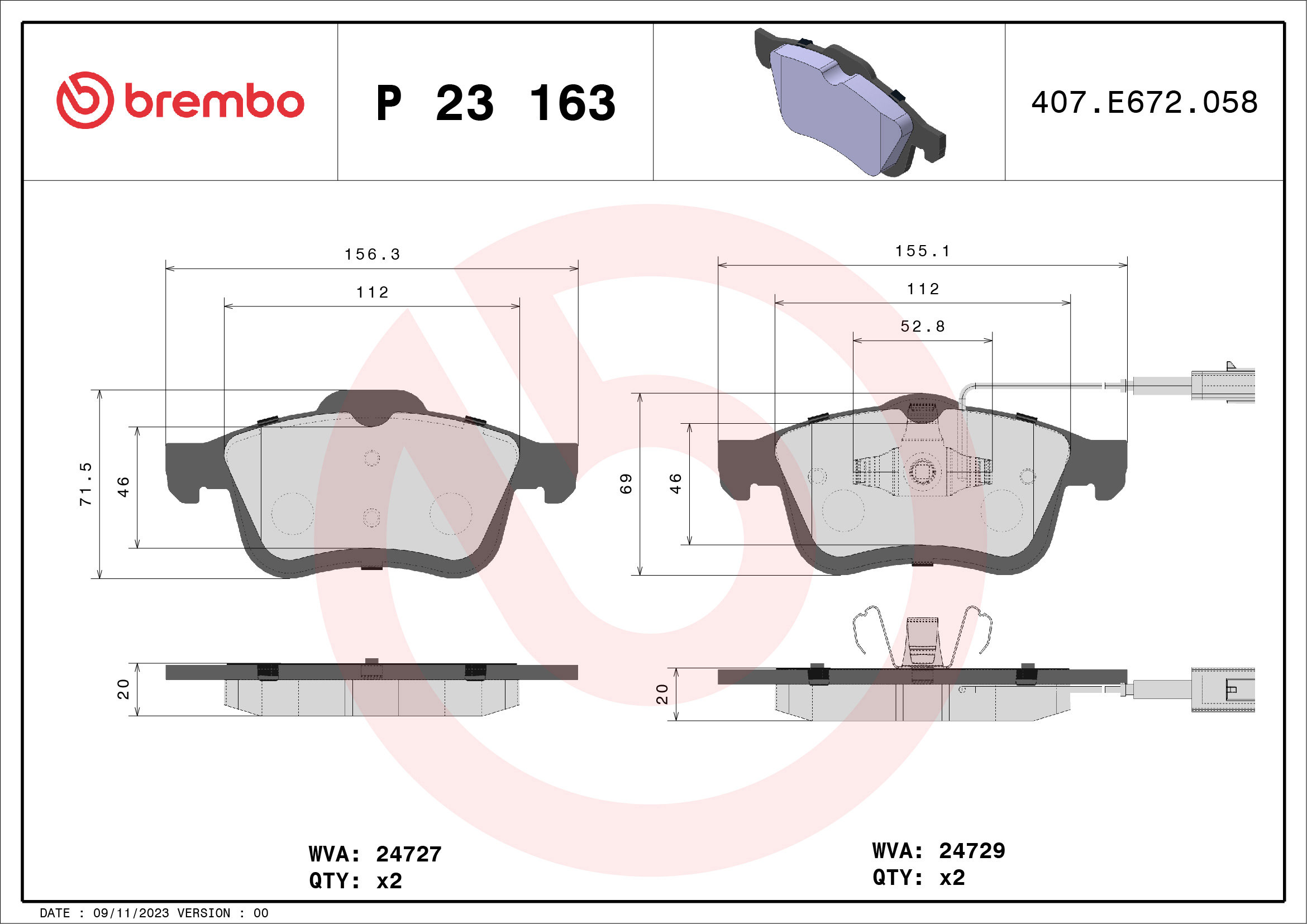 BREMBO Súprava brzdových doštičiek P 23 163